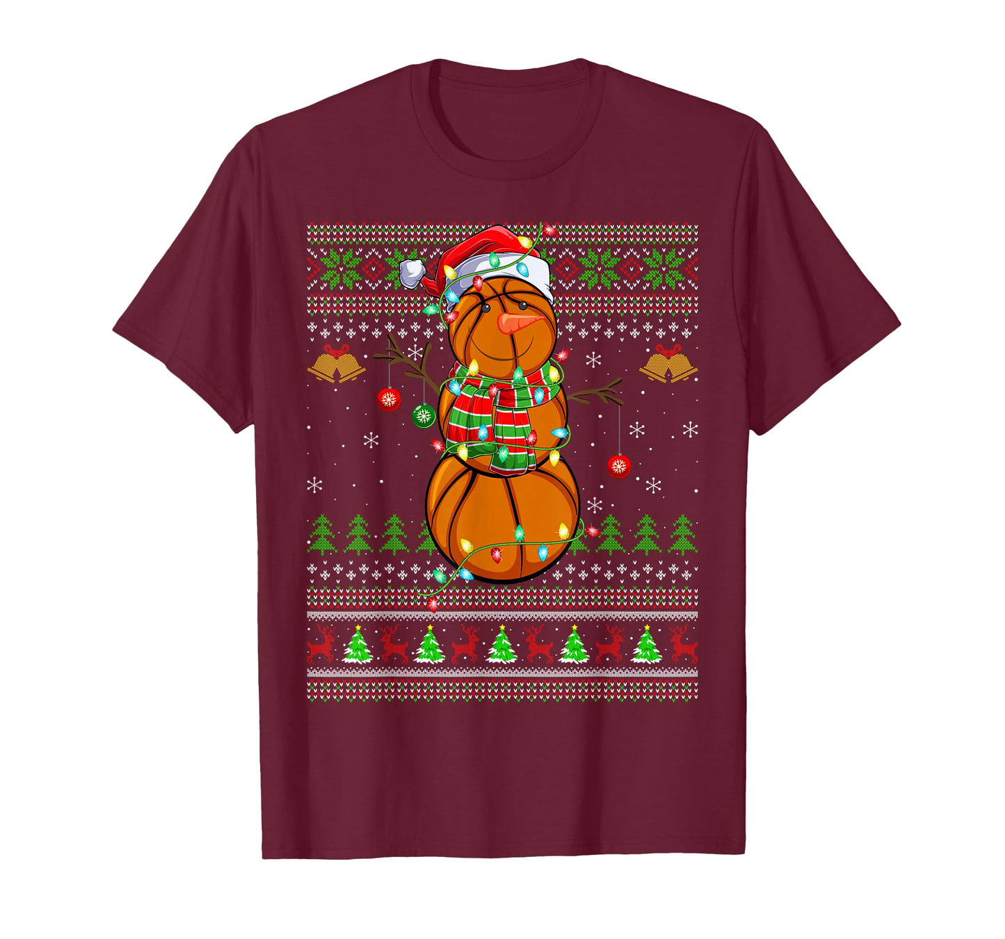 Basketball Snowman Ugly Christmas Sweater Sports Player Xmas T-Shirt