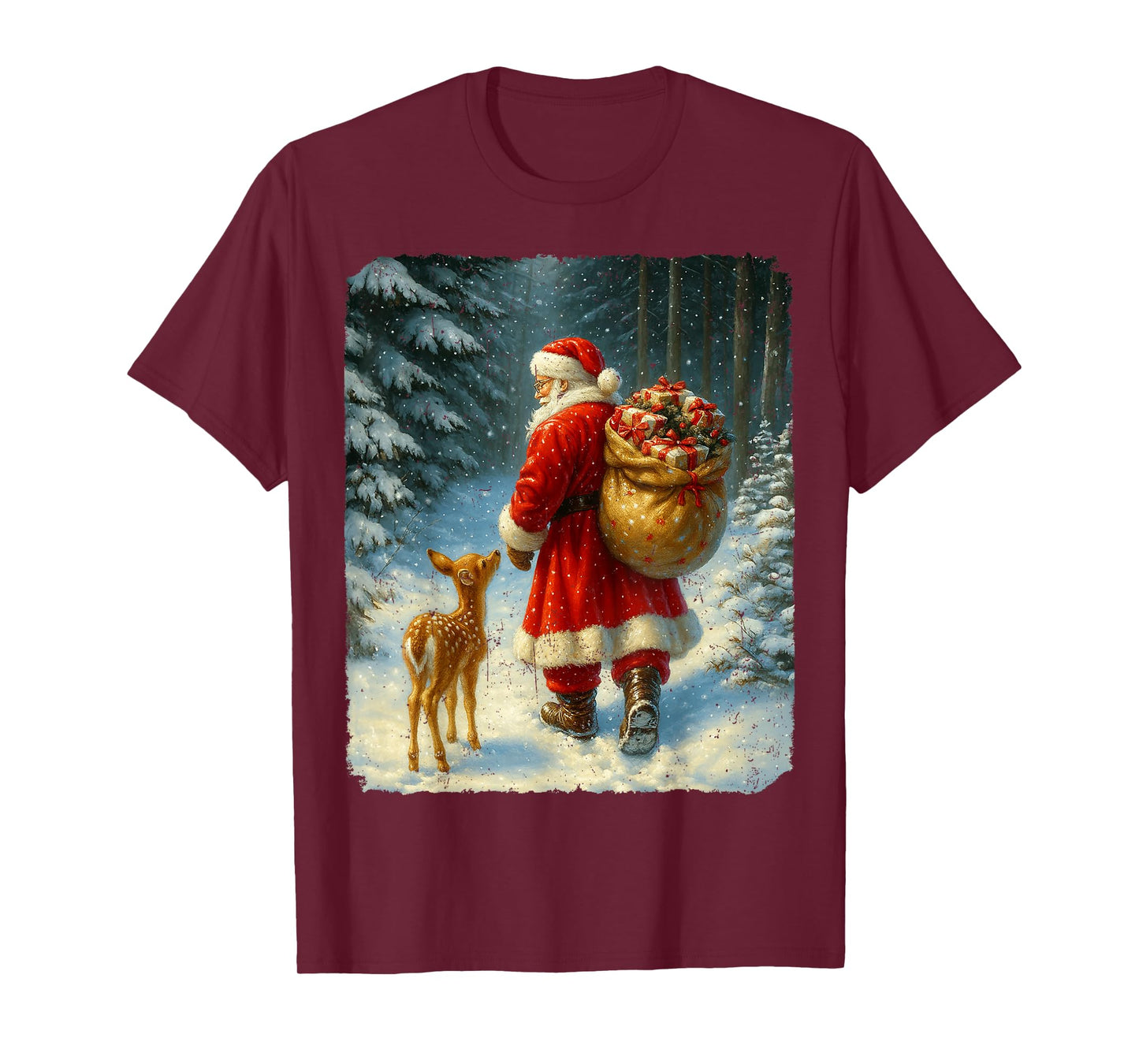 Vintage Graphic Santa Reindeer Christmas Xmas Men Women T-Shirt