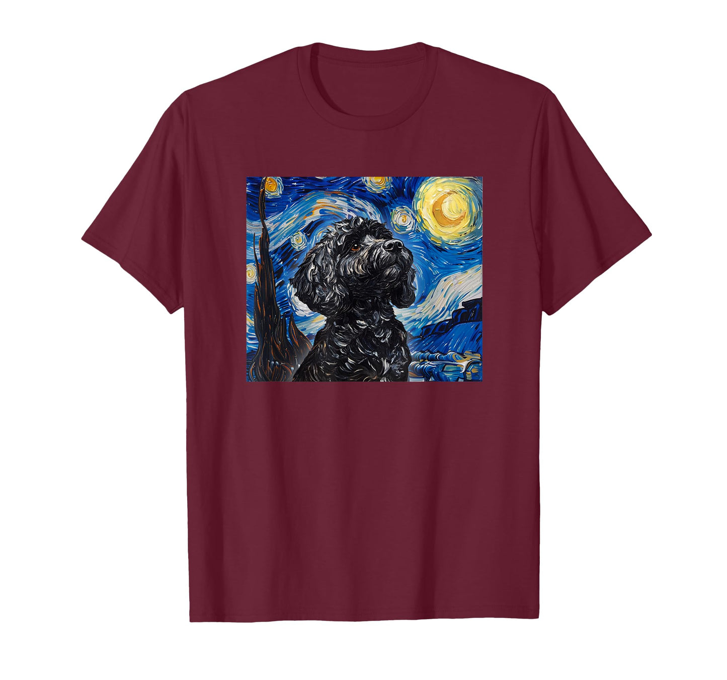 Cute Illustration Painting Starry Night Black Cockapoo Lover T-Shirt
