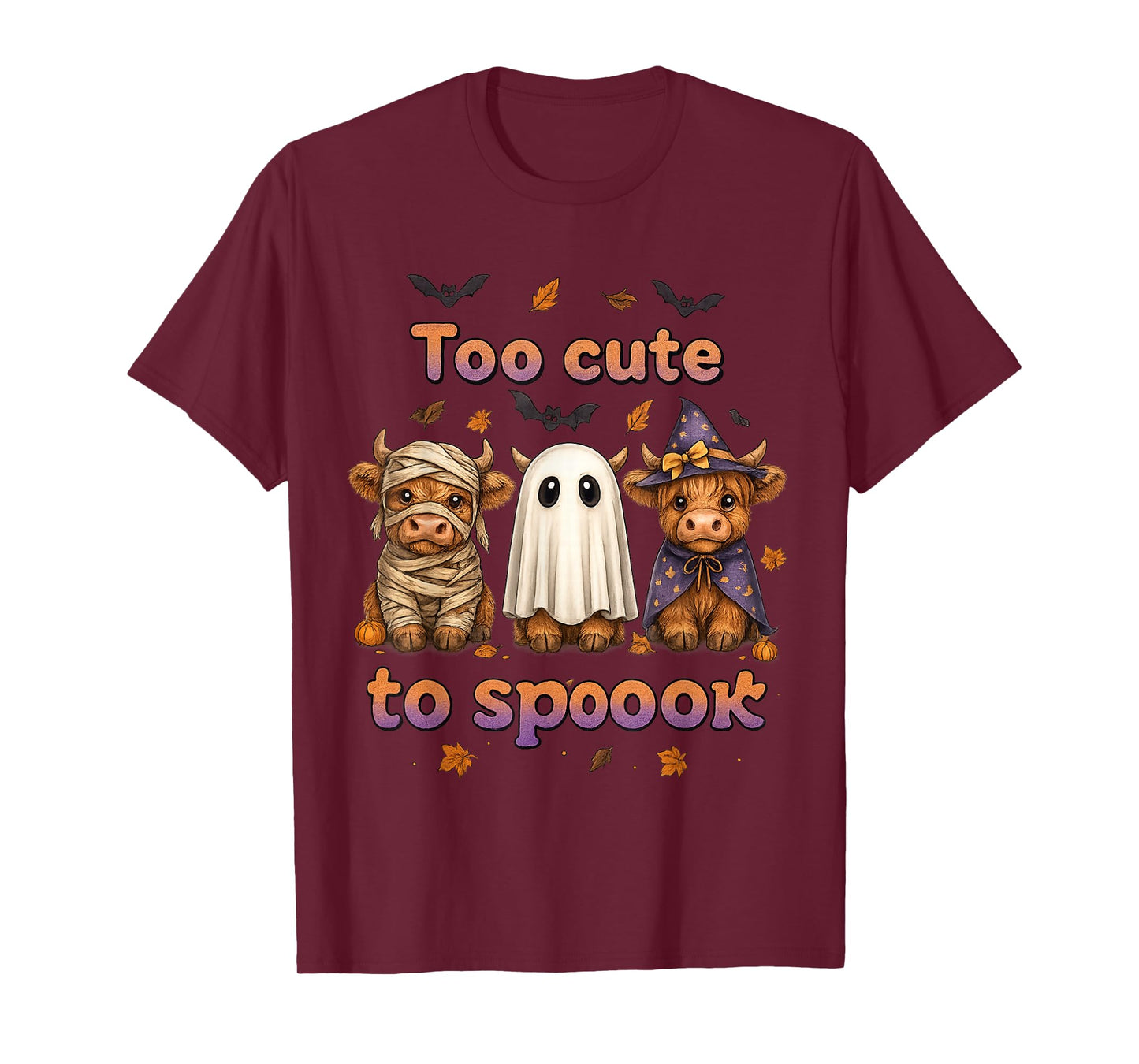 Too Cute to Spook Funny Highland Cow Halloween T-Shirt