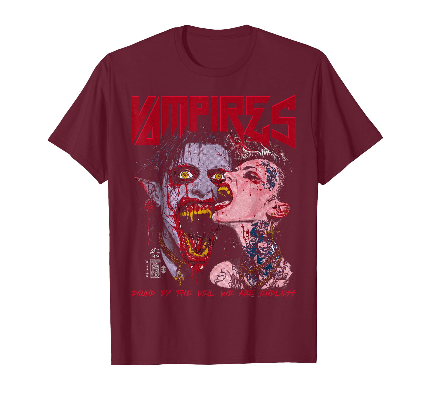Spooky Halloween Vampire Couple Vintage Horror Goth Punk Alt T-Shirt