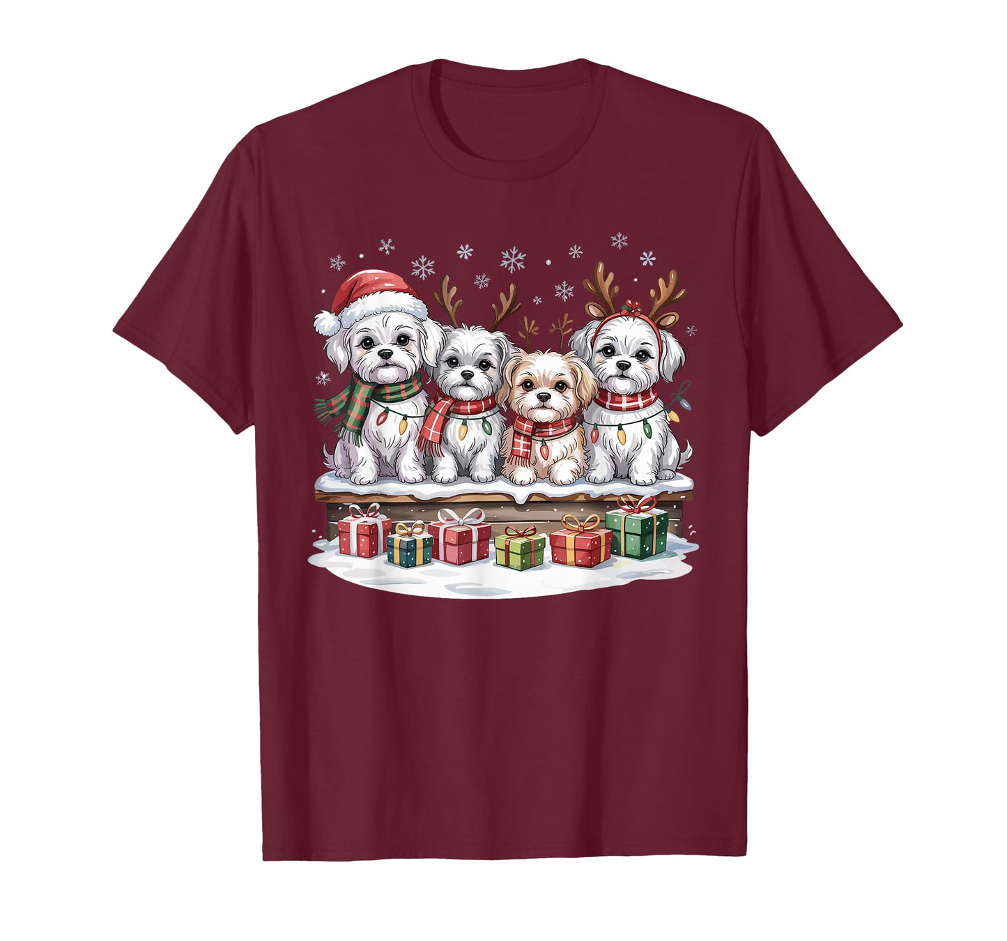 Cute Maltese Christmas Puppies Dog Lovers Funny Holiday T-Shirt