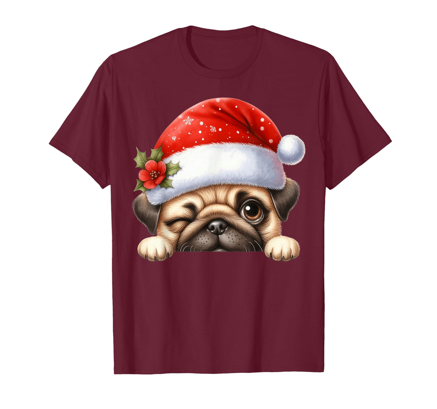 Pug Dog Christmas Santa Hat Dog Mom Dad T-Shirt