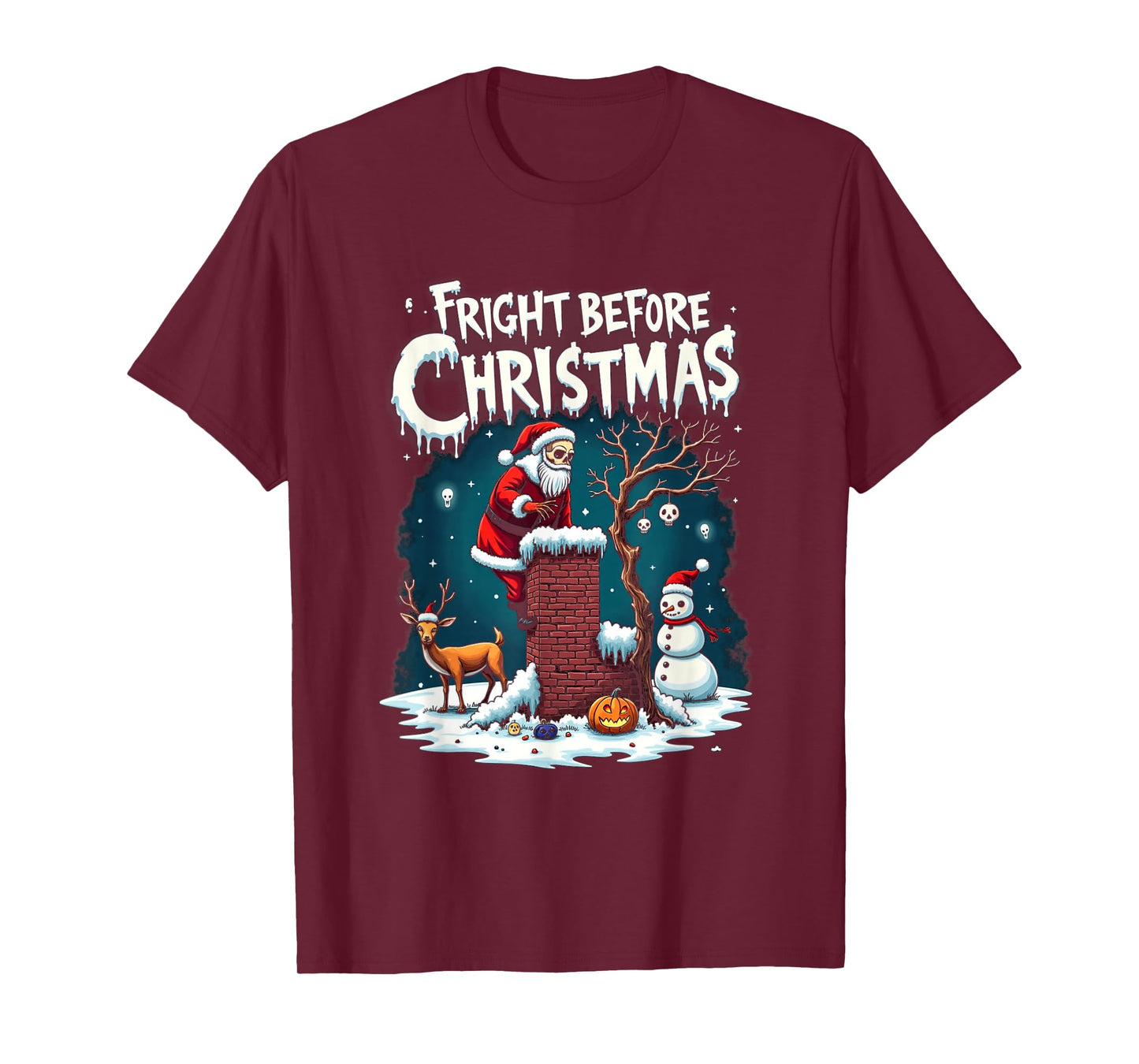 Fright Before Christmas Creepy Skeleton Santa T-Shirt