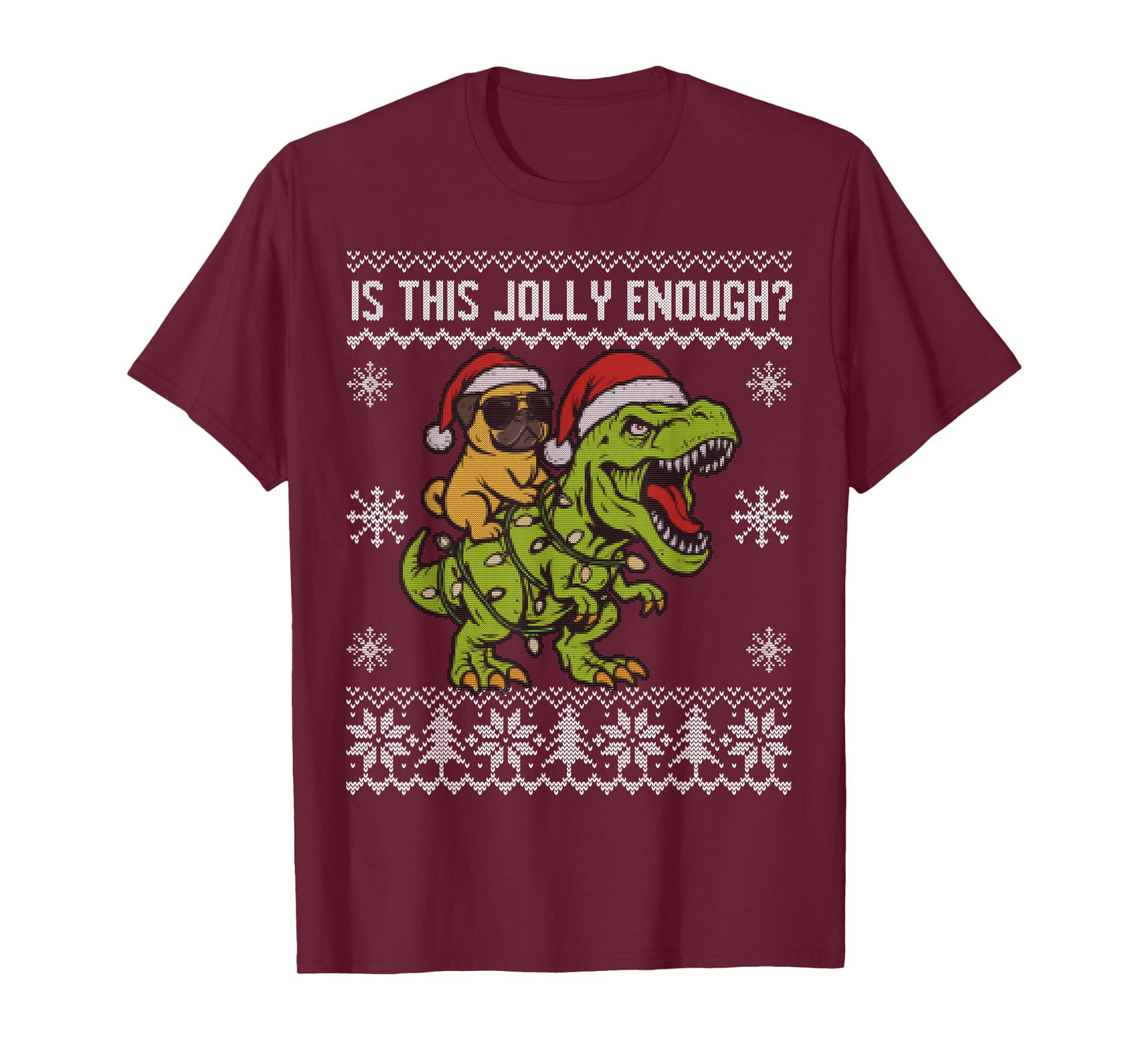 is This Jolly Enough, Funny Pug Riding Dinosaur Christmas T-Shirt