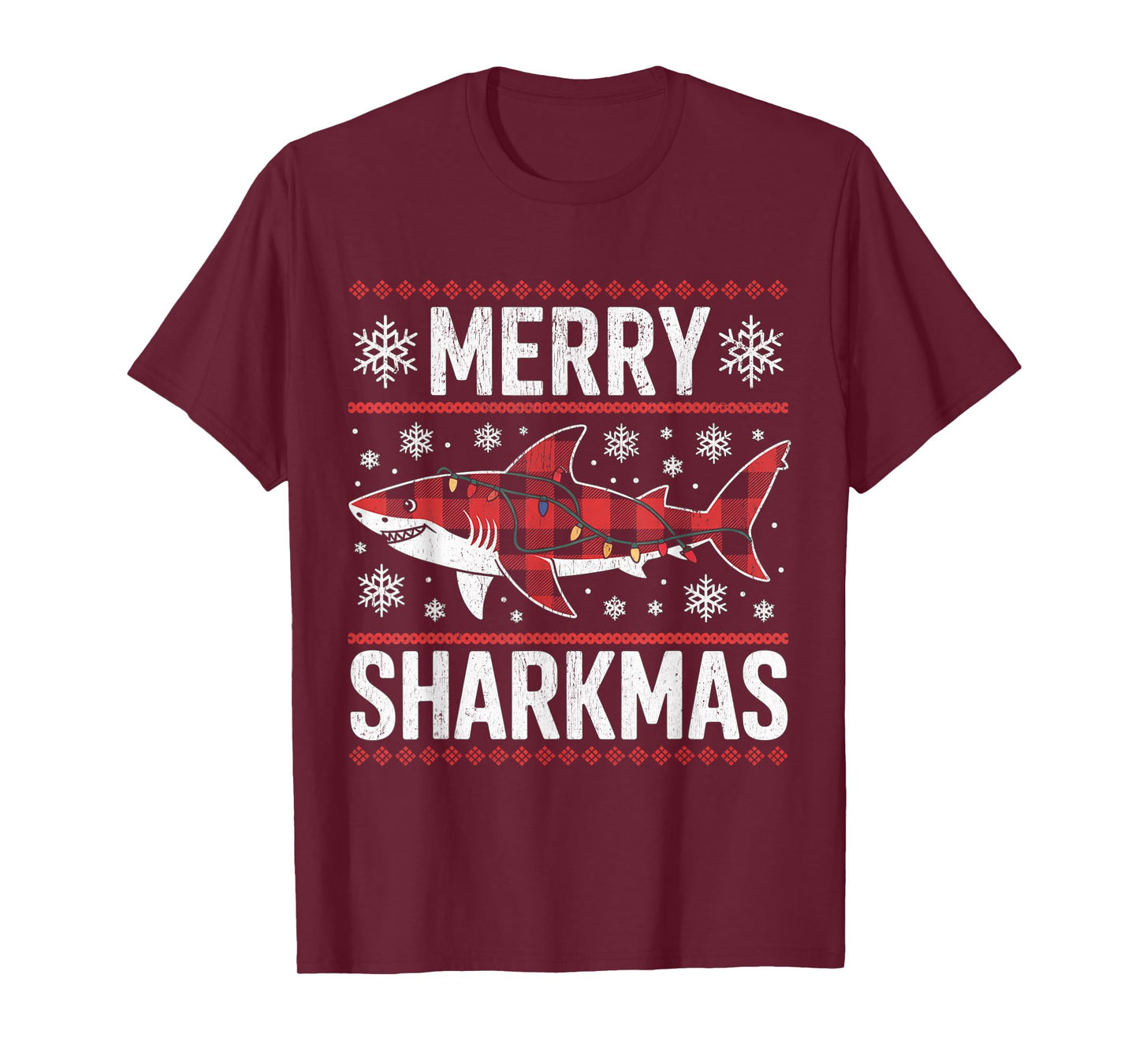 Merry Sharkmas Funny Shark Santa Hat Ugly Christmas Sweater T-Shirt