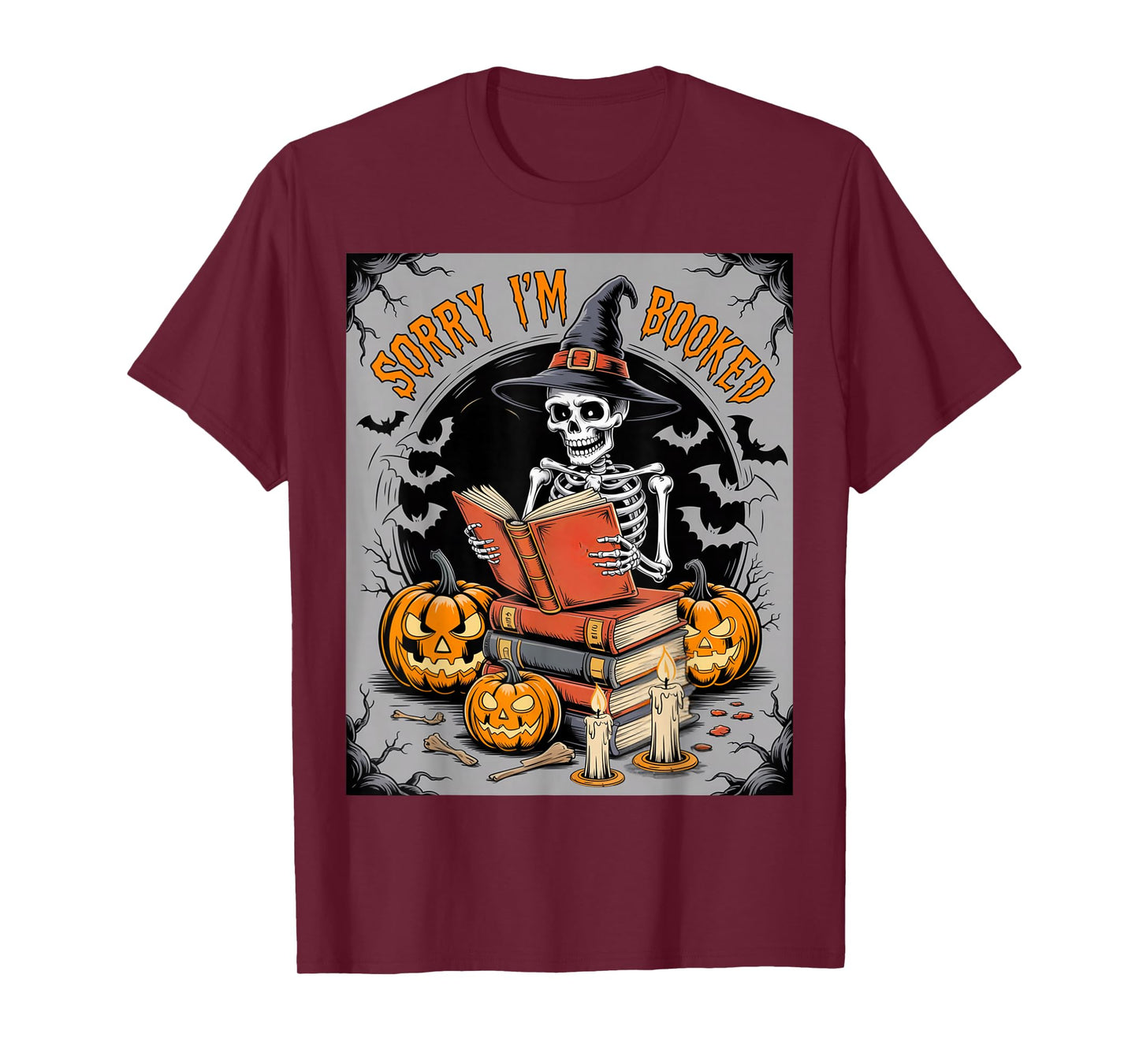 Sorry I’m Booked Halloween Skeleton Reading Books Horror Fan T-Shirt
