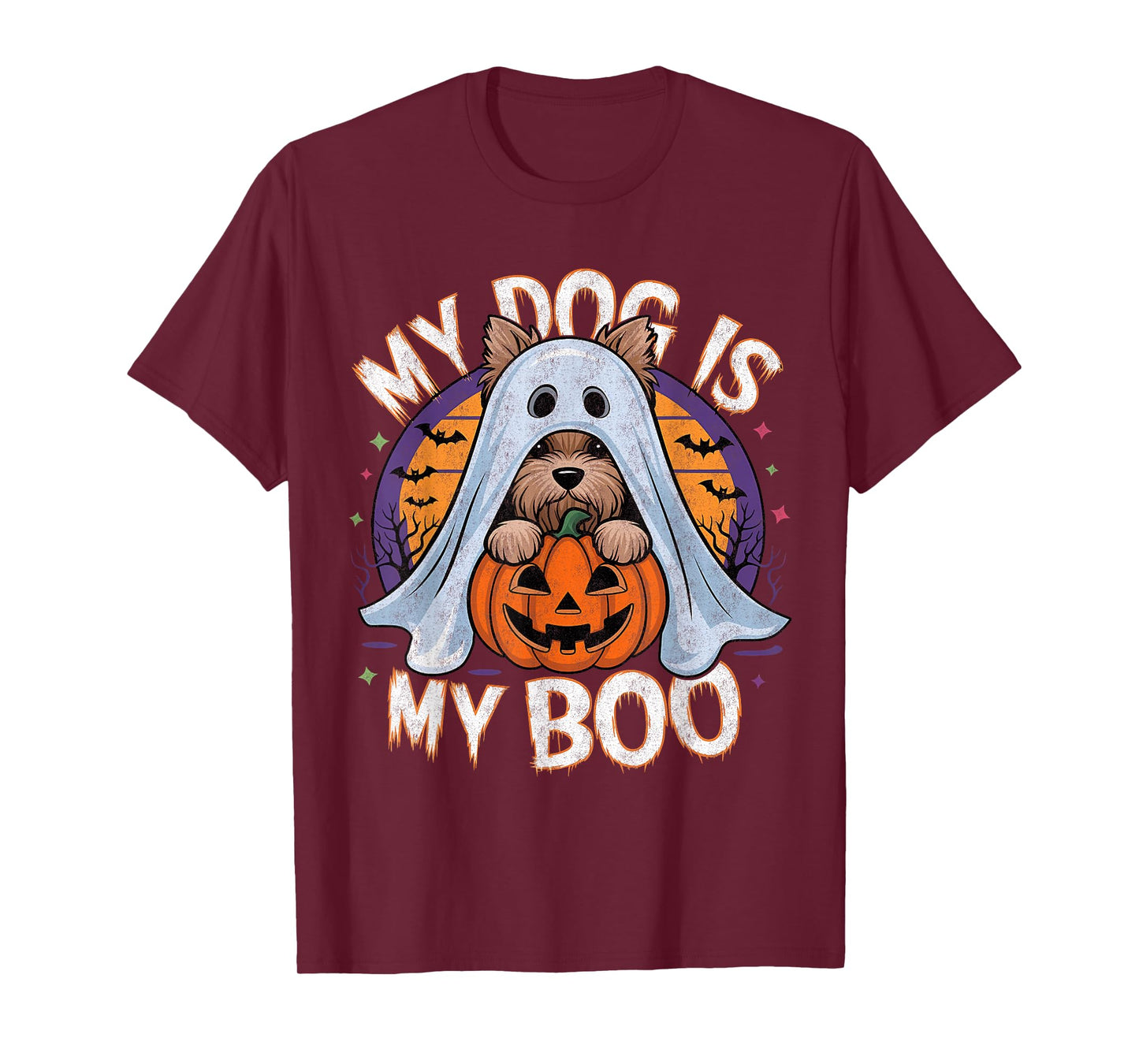 Halloween Dog Costume Vintage Ghost Yorkie My Dog Is My Boo T-Shirt