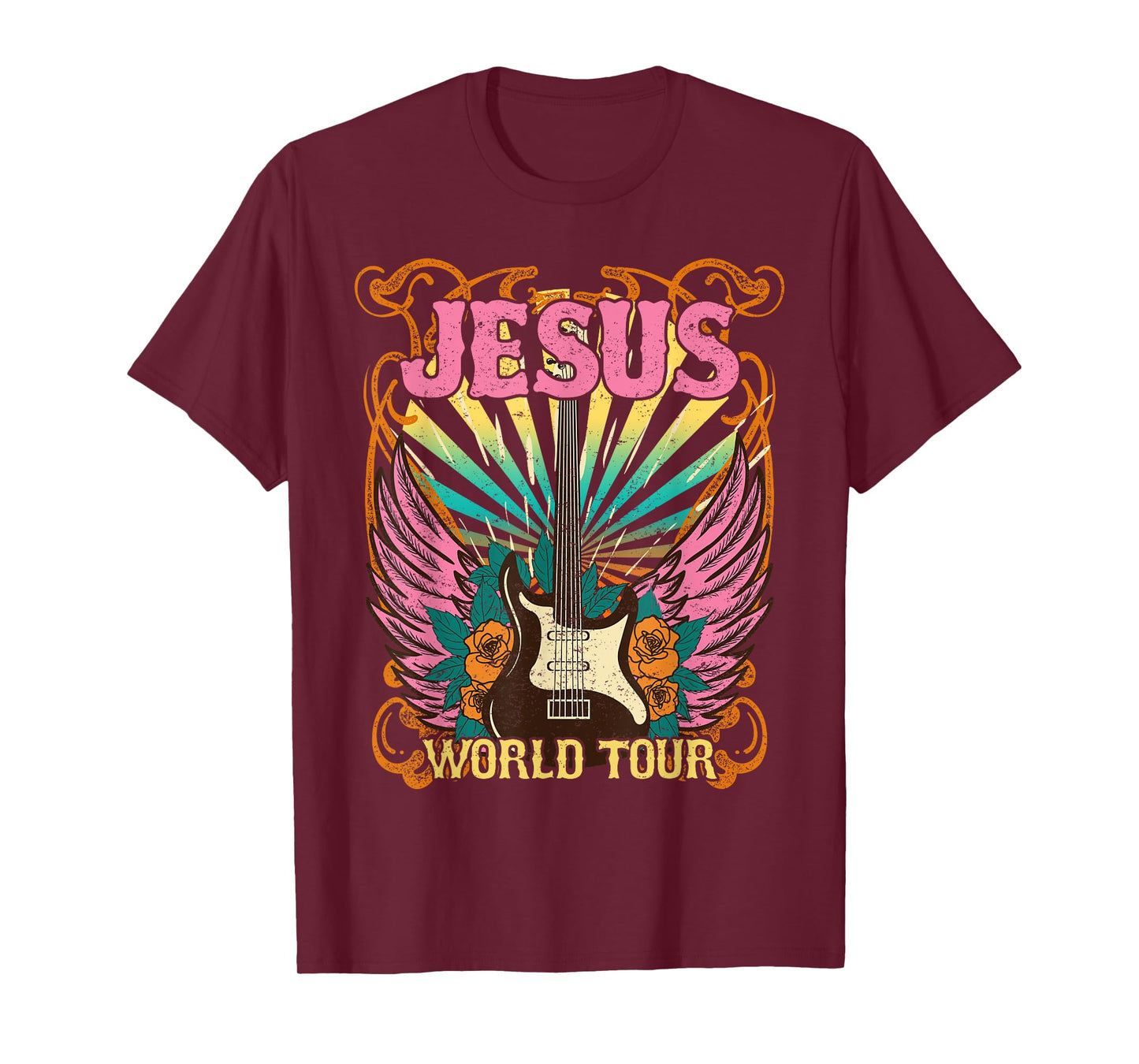 Jesus World Tour Retro 70s 80s Rock Concert Guitar Christian T-Shirt