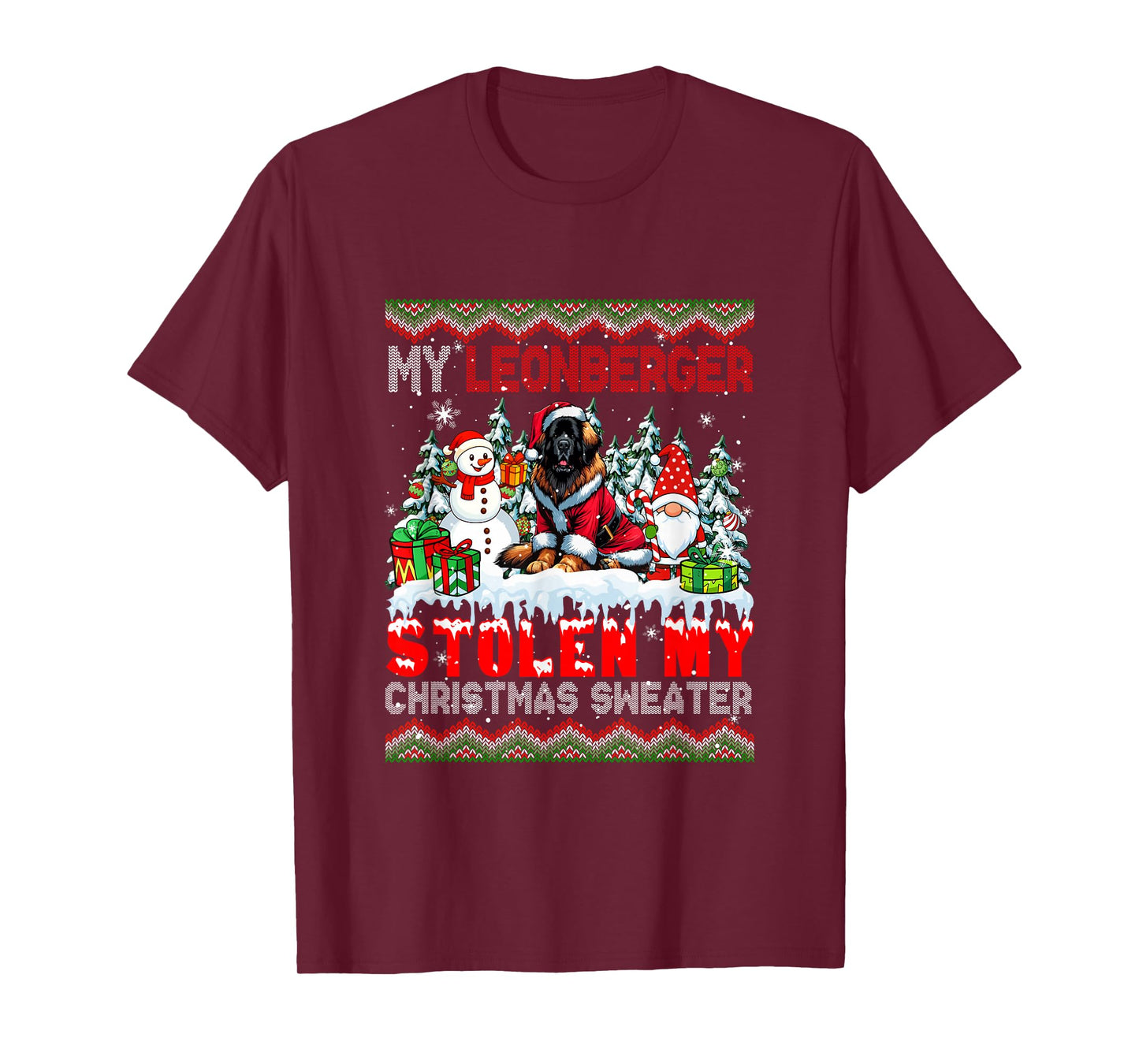 My Leonberger Stolen My Christmas Sweater Santa Dog Gnome T-Shirt