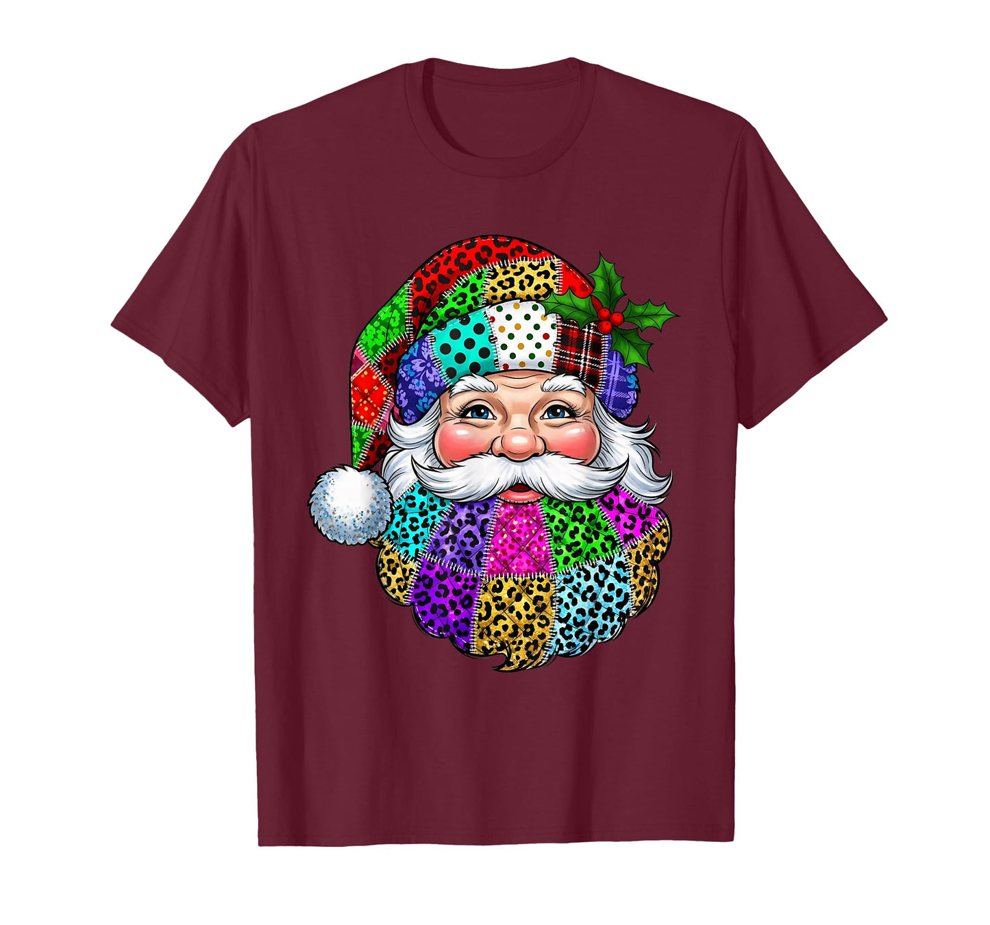 Retro Patchwork Santa Claus Christmas T-Shirt