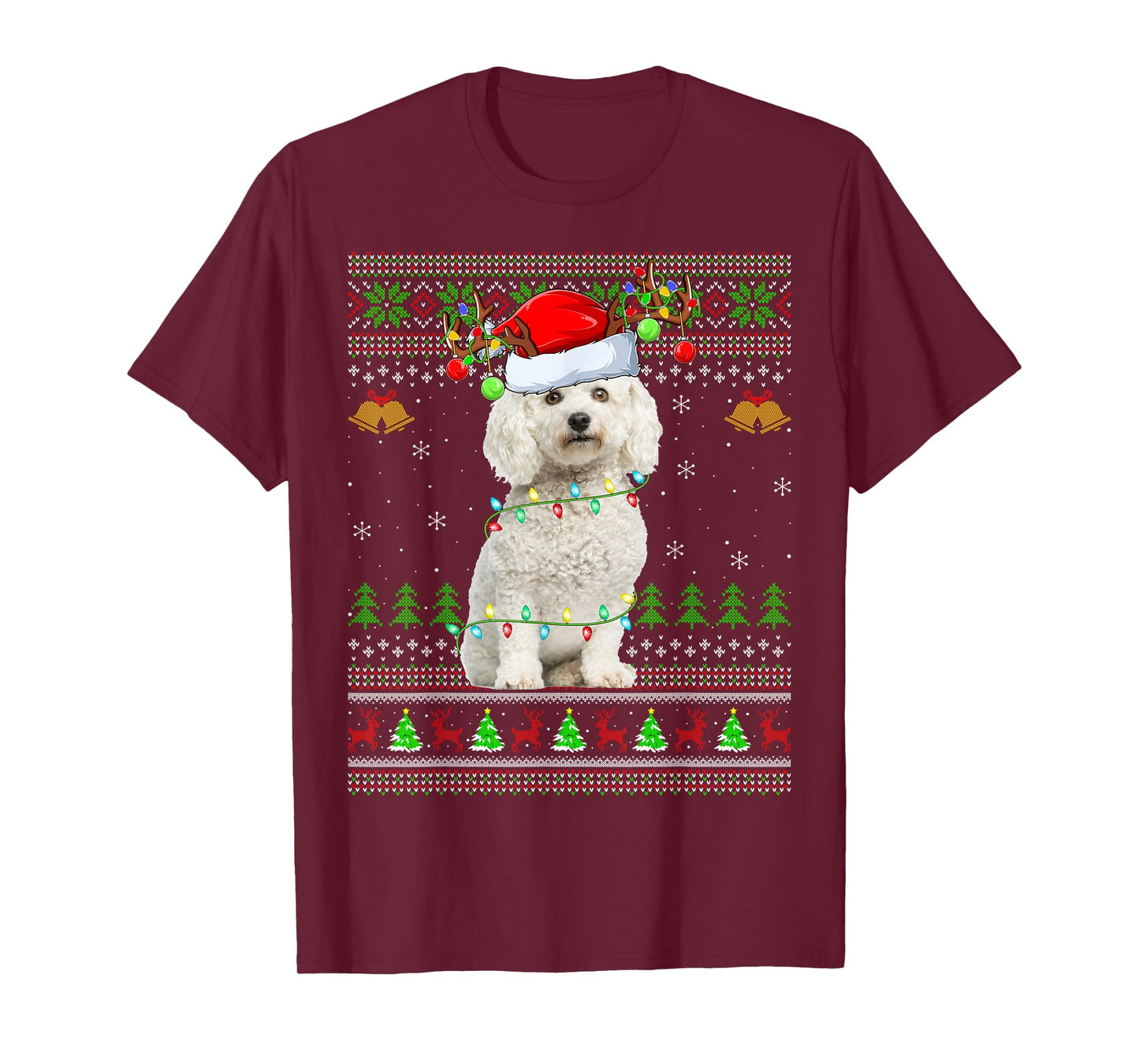 Bichon Frise Dog Ugly Christmas Sweaters Holiday Santa Xmas T-Shirt