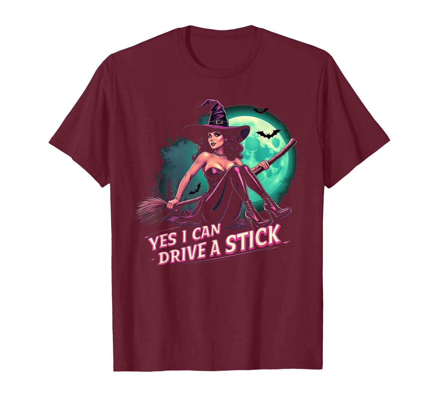 Gothic Witch Yes I Can Drive A Stick Spooky Halloween Design T-Shirt
