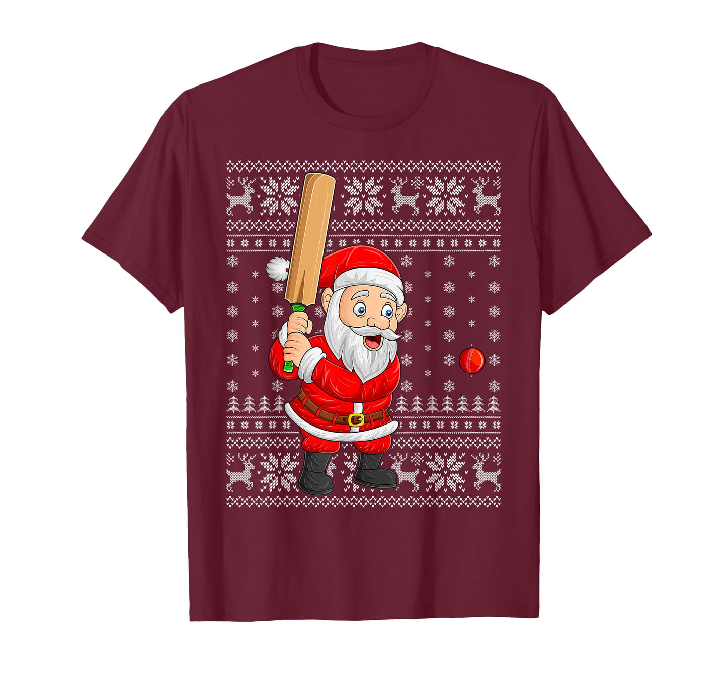 Santa Playing Cricket Ugly Christmas Sweaters Xmas T-Shirt
