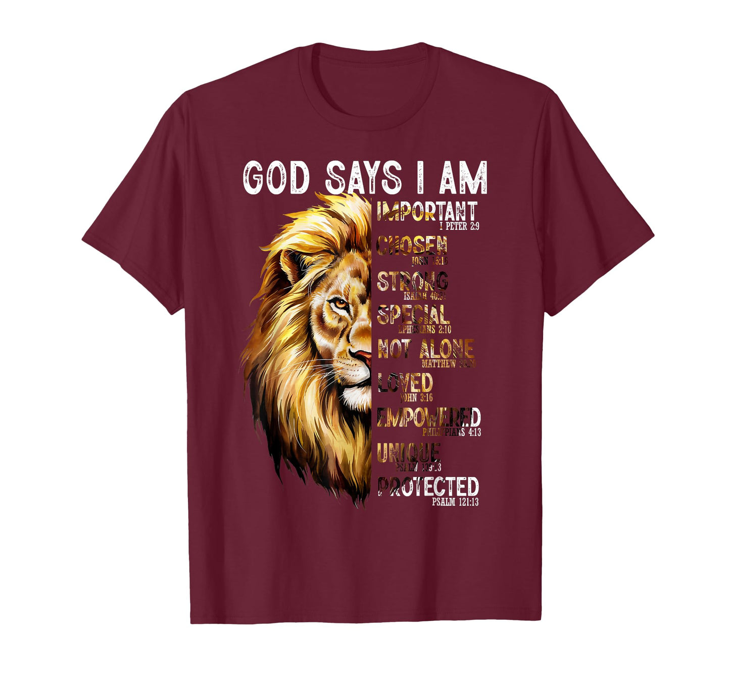 God Says I Am Christian Lion Men Religious Bible Verse T-Shirt