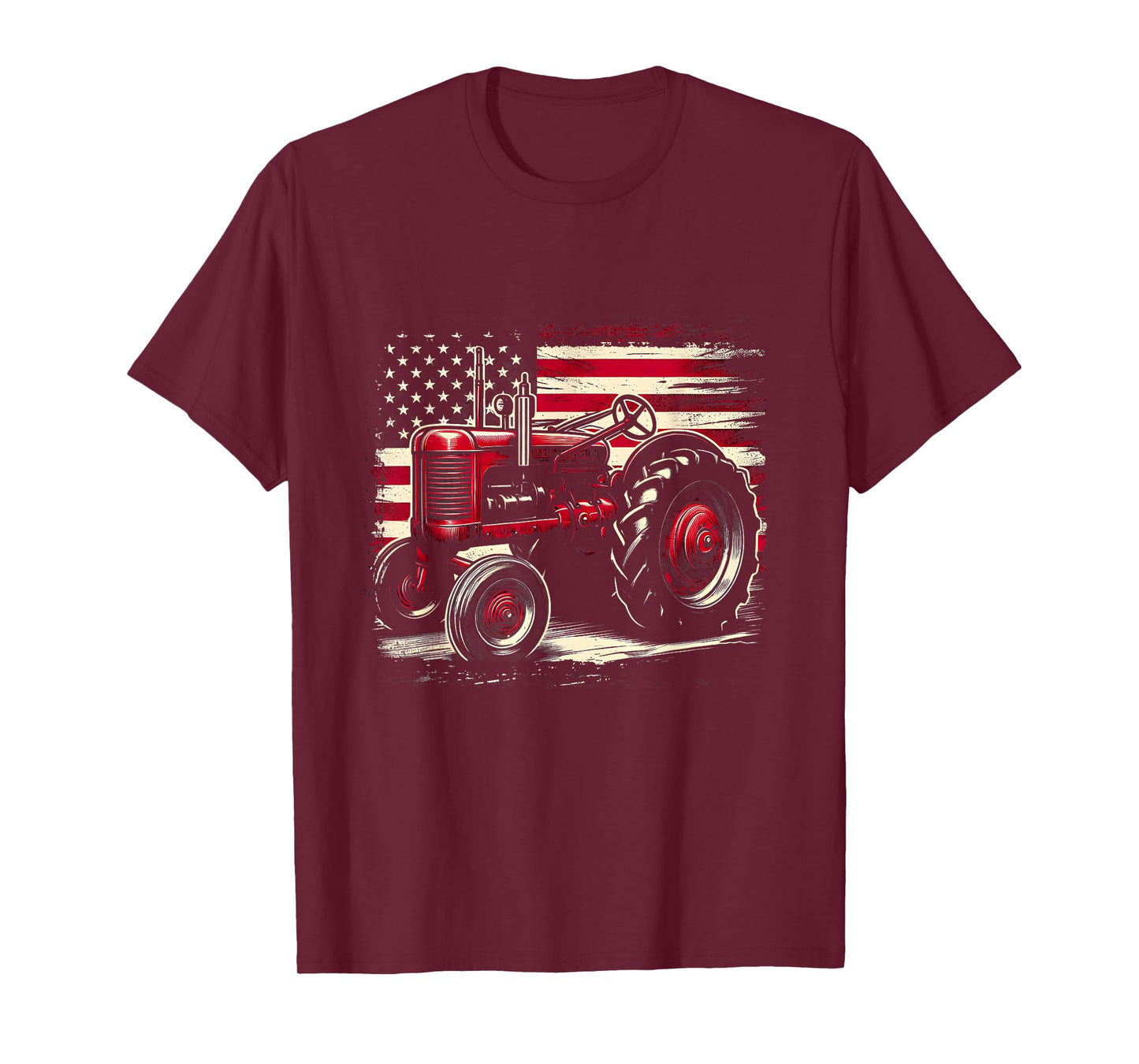 Old Farmall Cub Tractor American Flag Patriotic Farming Farm T-Shirt