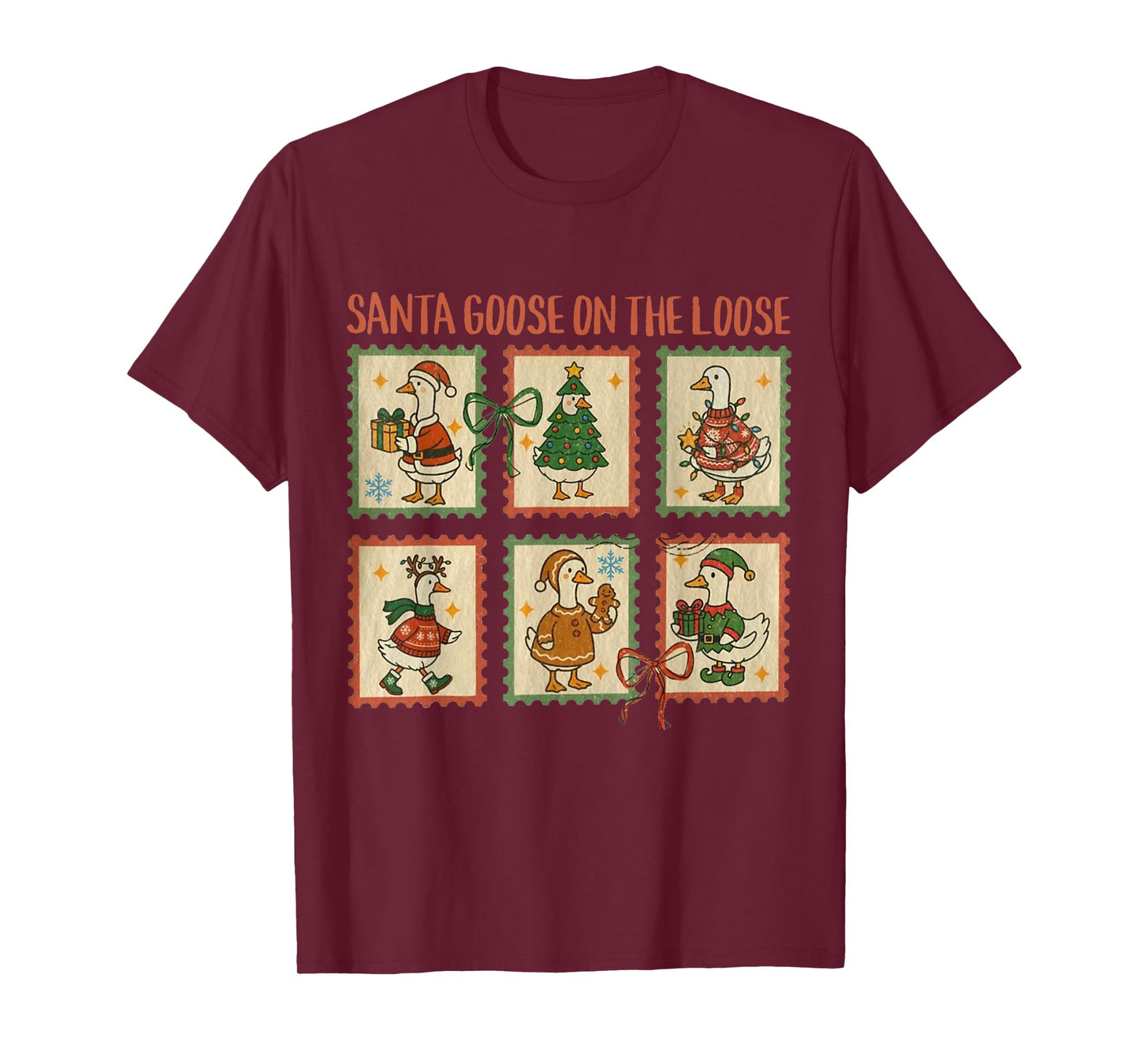 Santa Goose On The Loose Vintage Goose Christmas Stamps T-Shirt