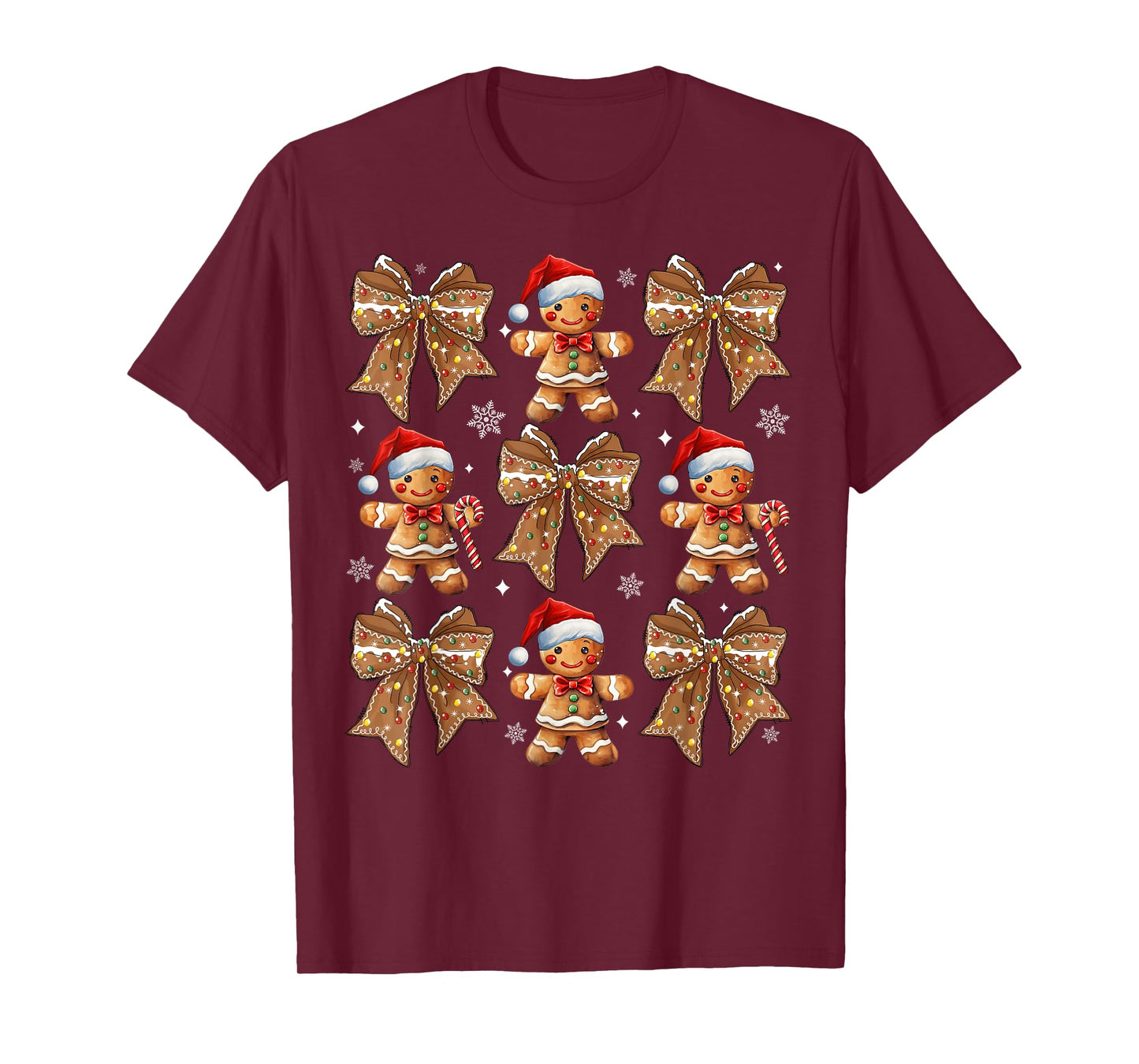 Christmas Coquette Bow Gingerbread Man Women Girls Kids Xmas T-Shirt