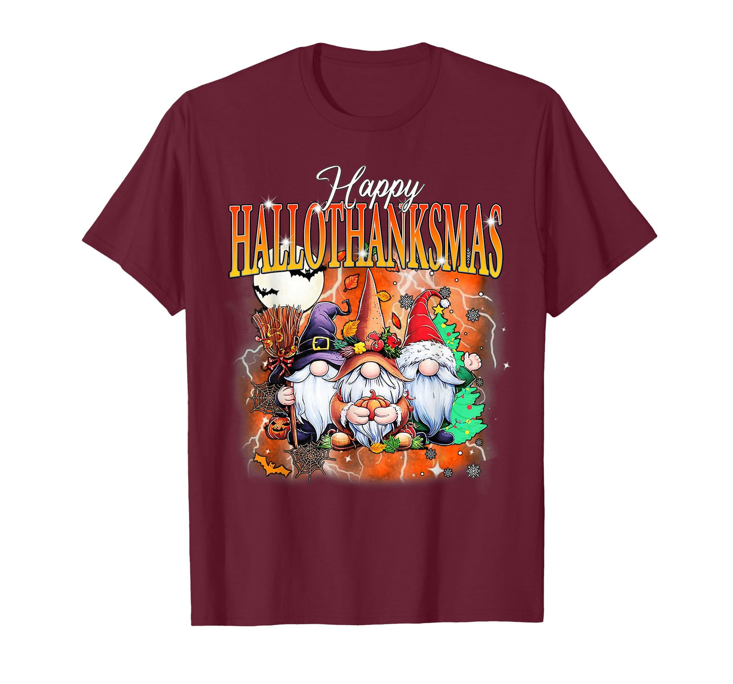 Happy Hallothanksmas Gnomes Lover Halloween Merry Christmas T-Shirt