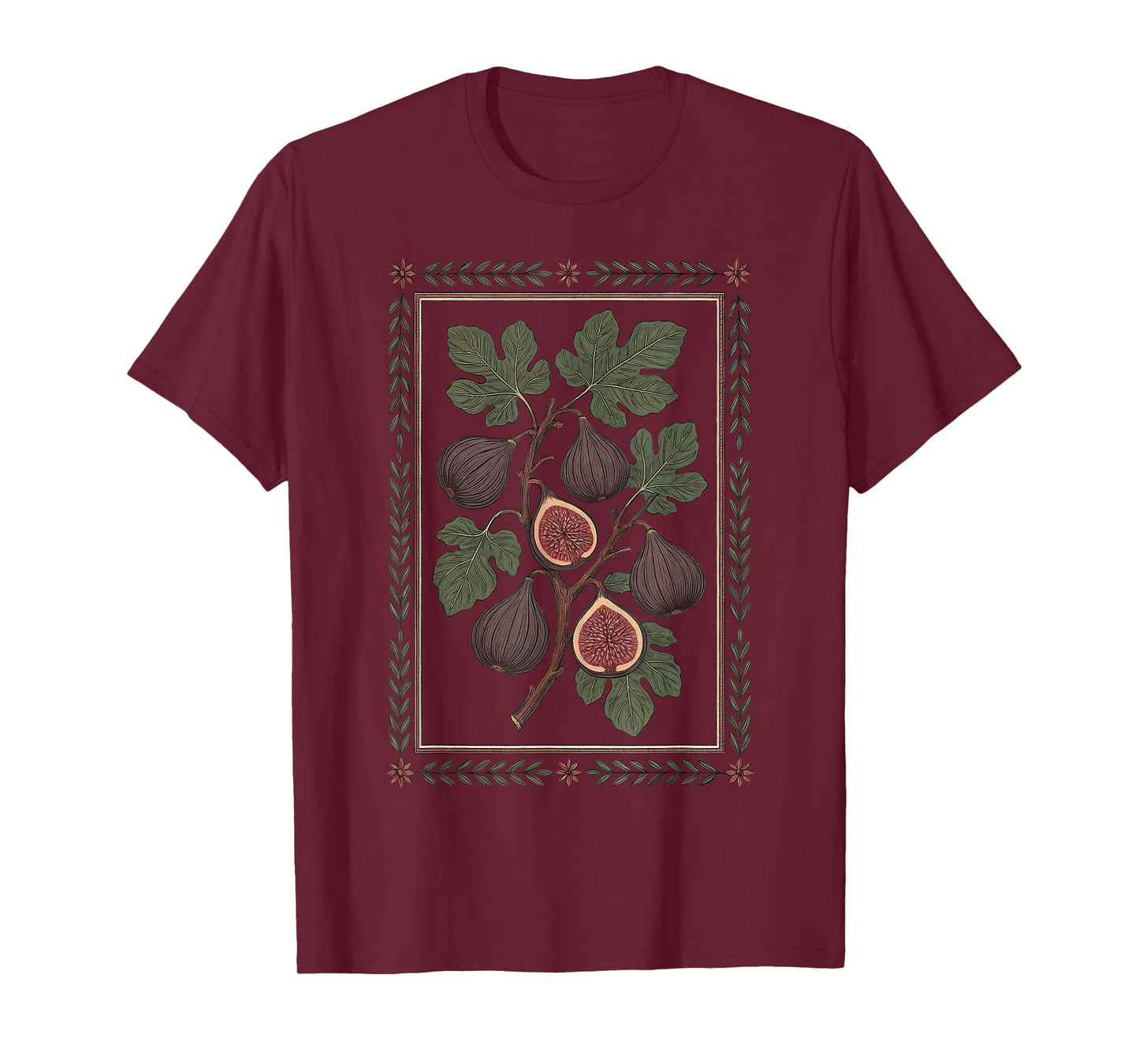 Vintage Mediterranean Folk Art Fig Fruit Graphic Gardening T-Shirt