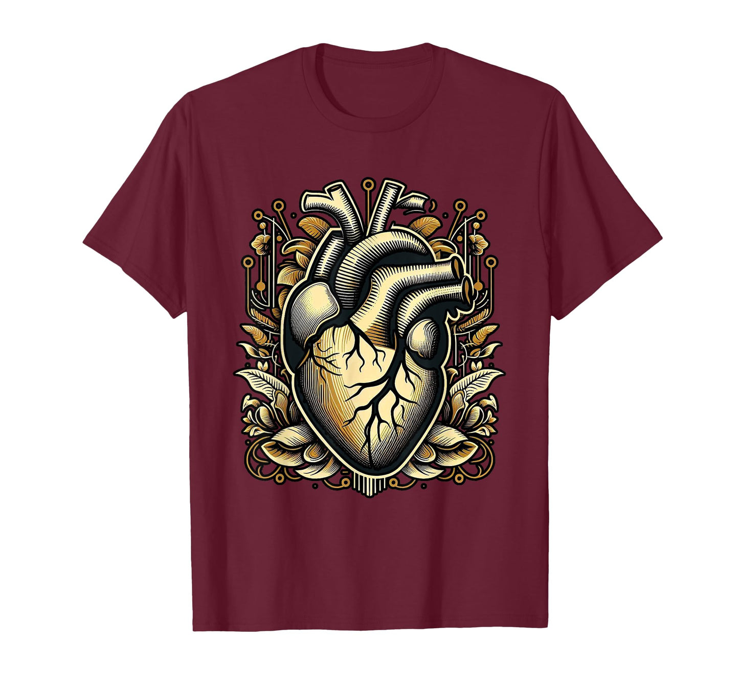 Anatomical Heart with Roots Vintage Style Heart Art T-Shirt