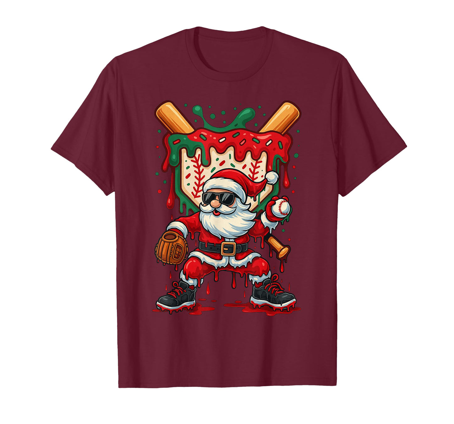 HUGvyn Santa Playing Baseball Ice Cream Drip Christmas Boys T-Shirt