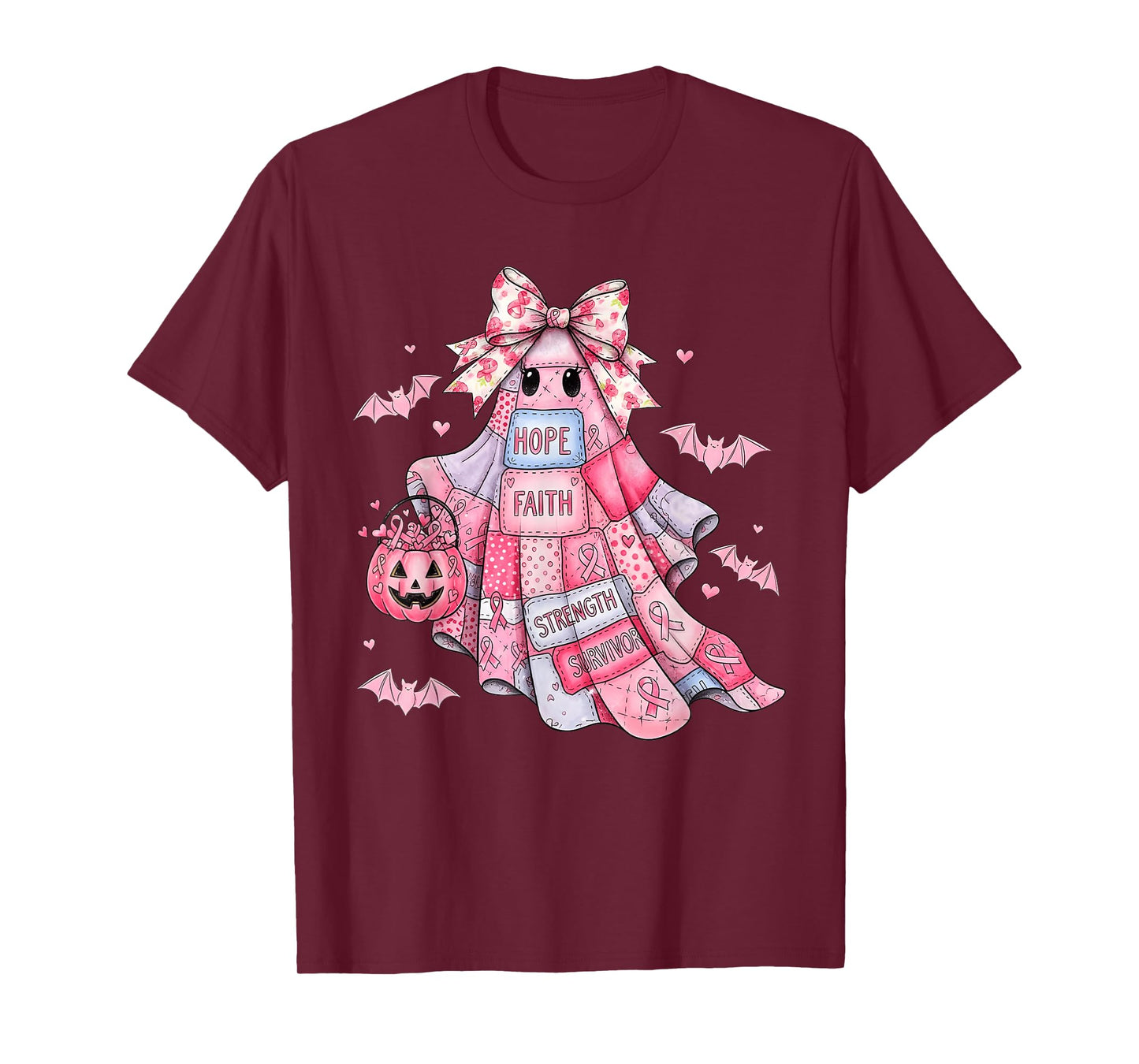 in October We Wear Pink Ghost Witch Breast Cancer Awareness T-Shirt