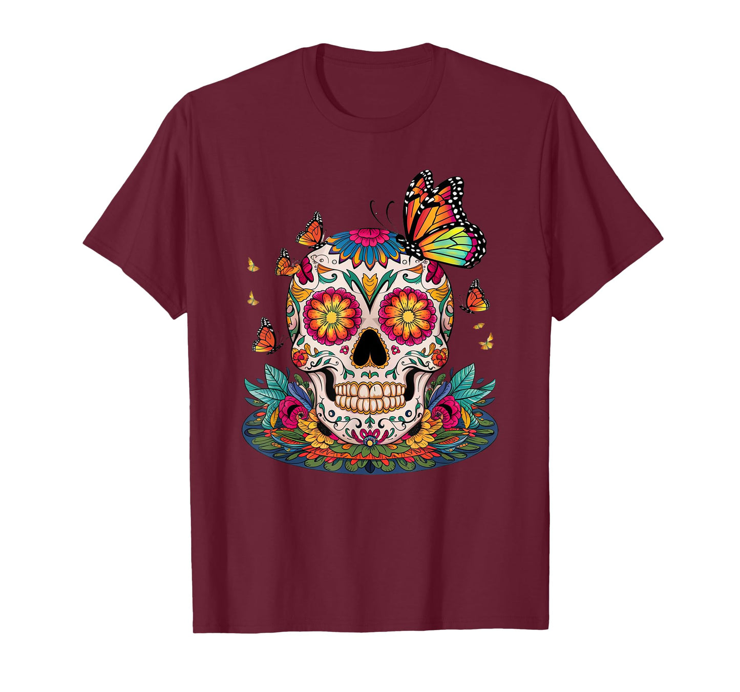 Sugar Skull Butterfly Day of Dead Halloween Dia De Muertos T-Shirt