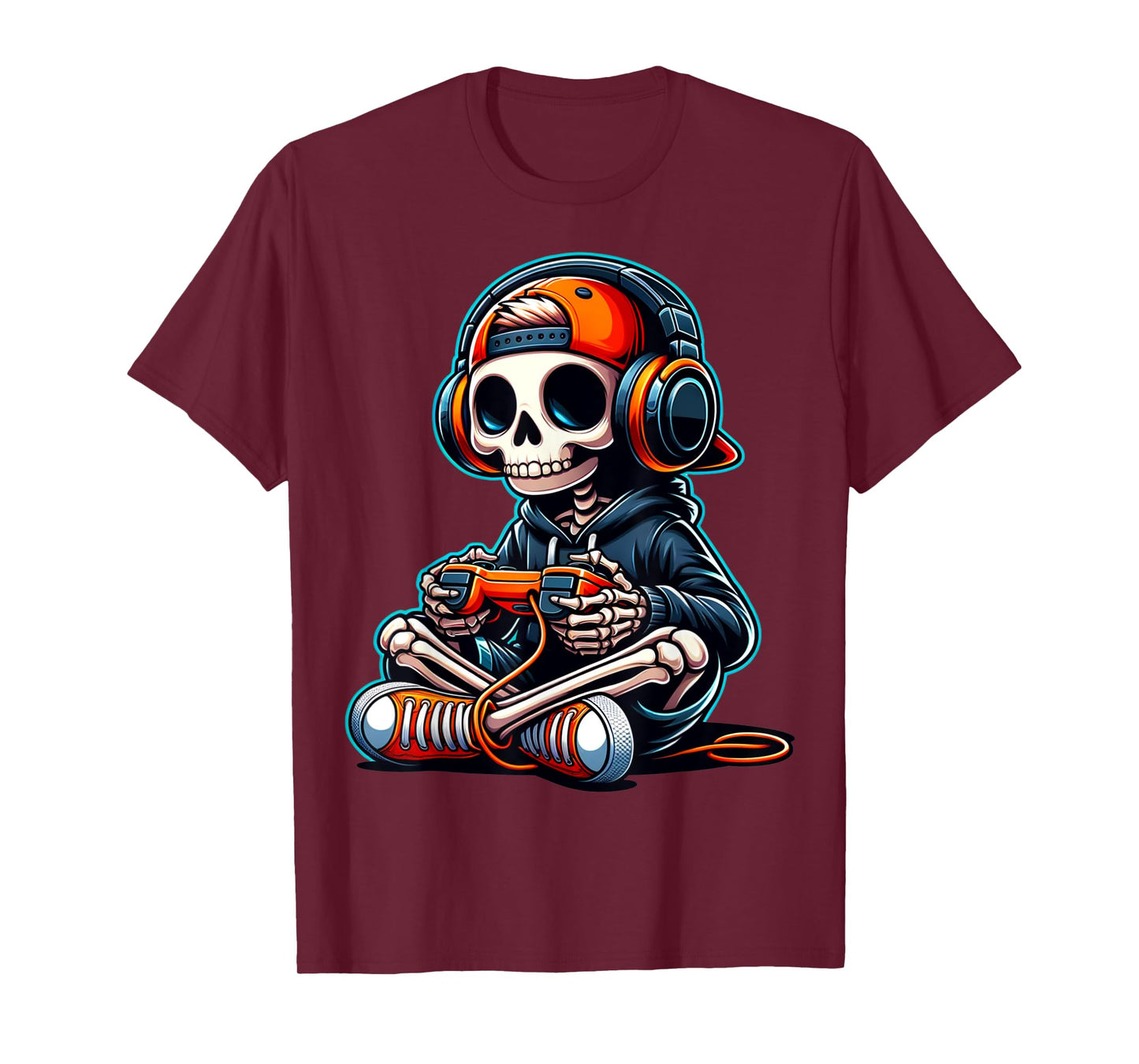 Funny Skeleton Playing Video Game Halloween Shirt Boys Gamer T-Shirt