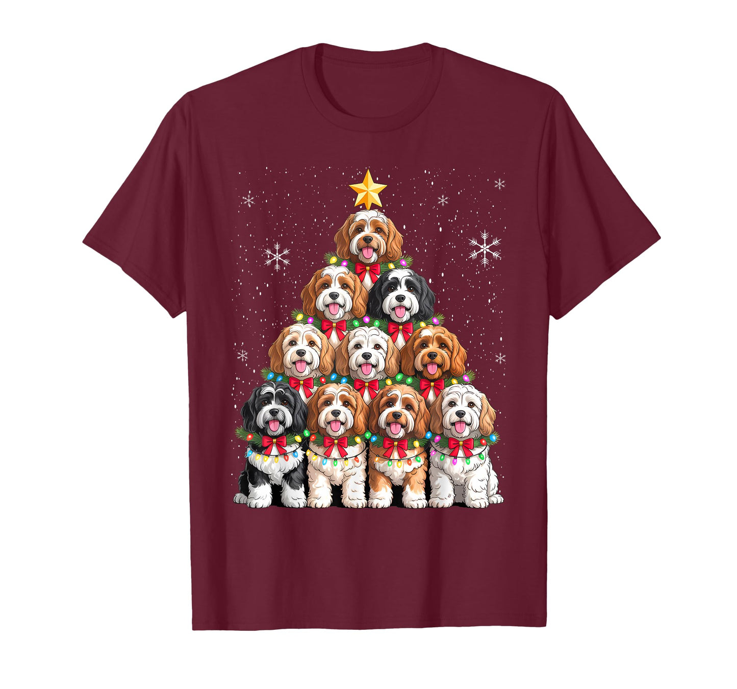 Christmas Tree Santa Cavapoo Lights T-Shirt