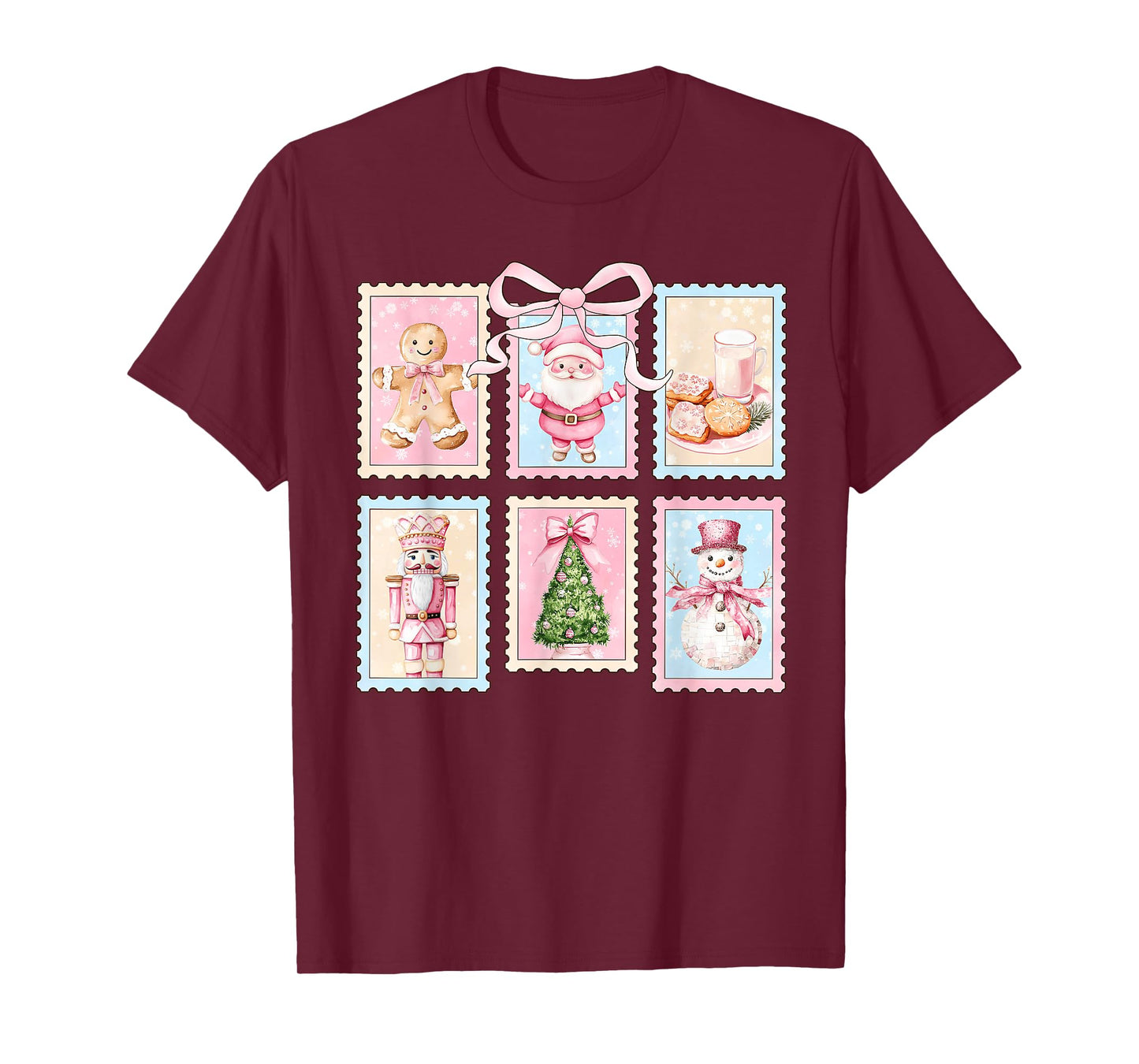 Vintage Pink Nutcracker Santa Claus Bow Christmas Tree T-Shirt