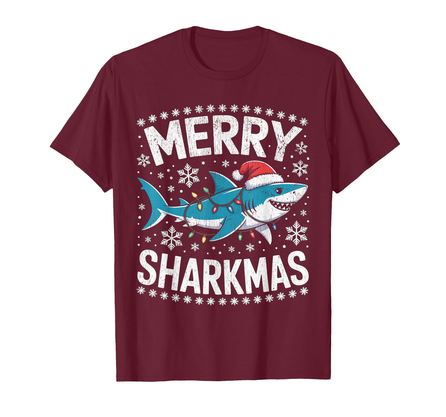 Merry Sharkmas Funny Shark Santa Hat Ugly Christmas Sweater T-Shirt