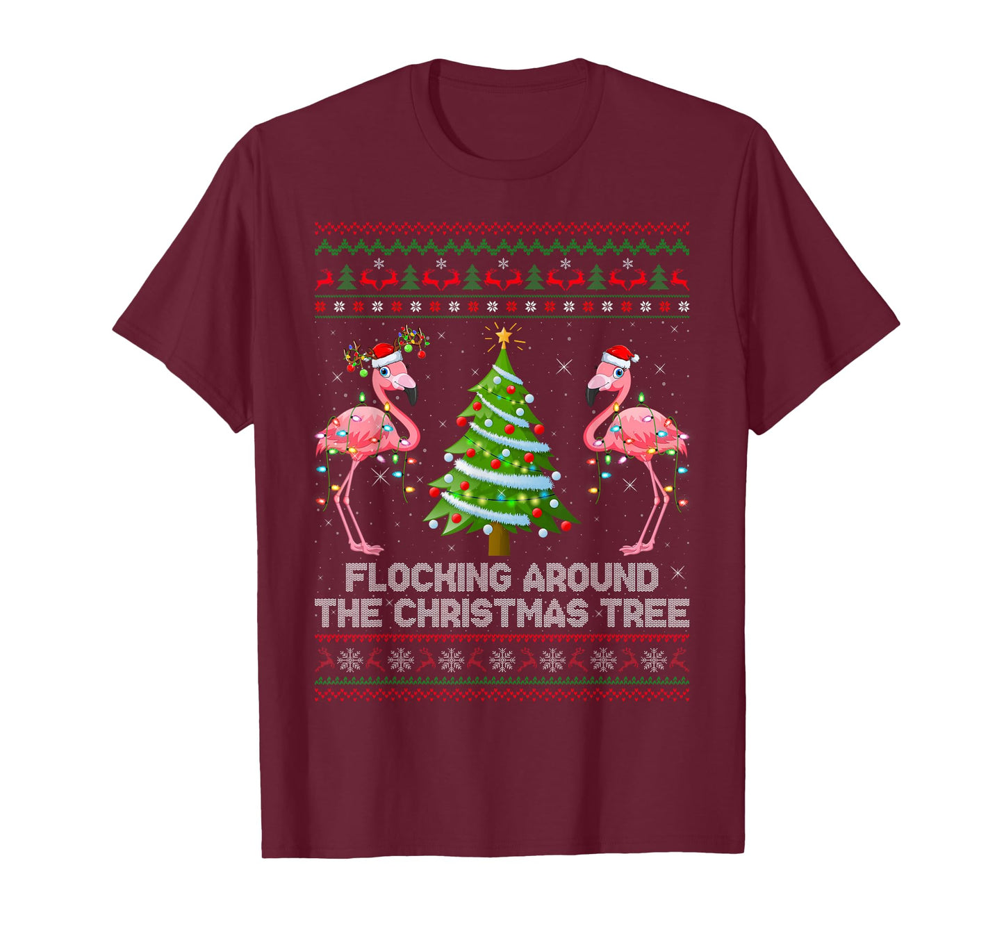 Flamingo Ugly Christmas Sweater Style Pajamas T-Shirt