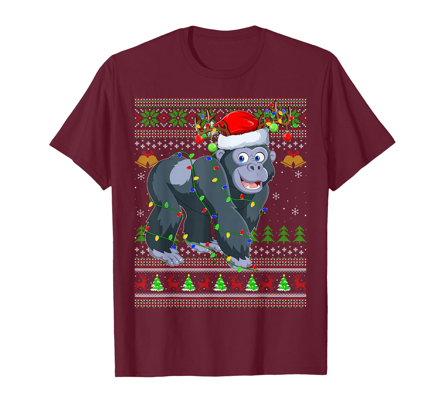Gorilla Ugly Christmas Sweaters Holiday Santa Cute Xmas T-Shirt