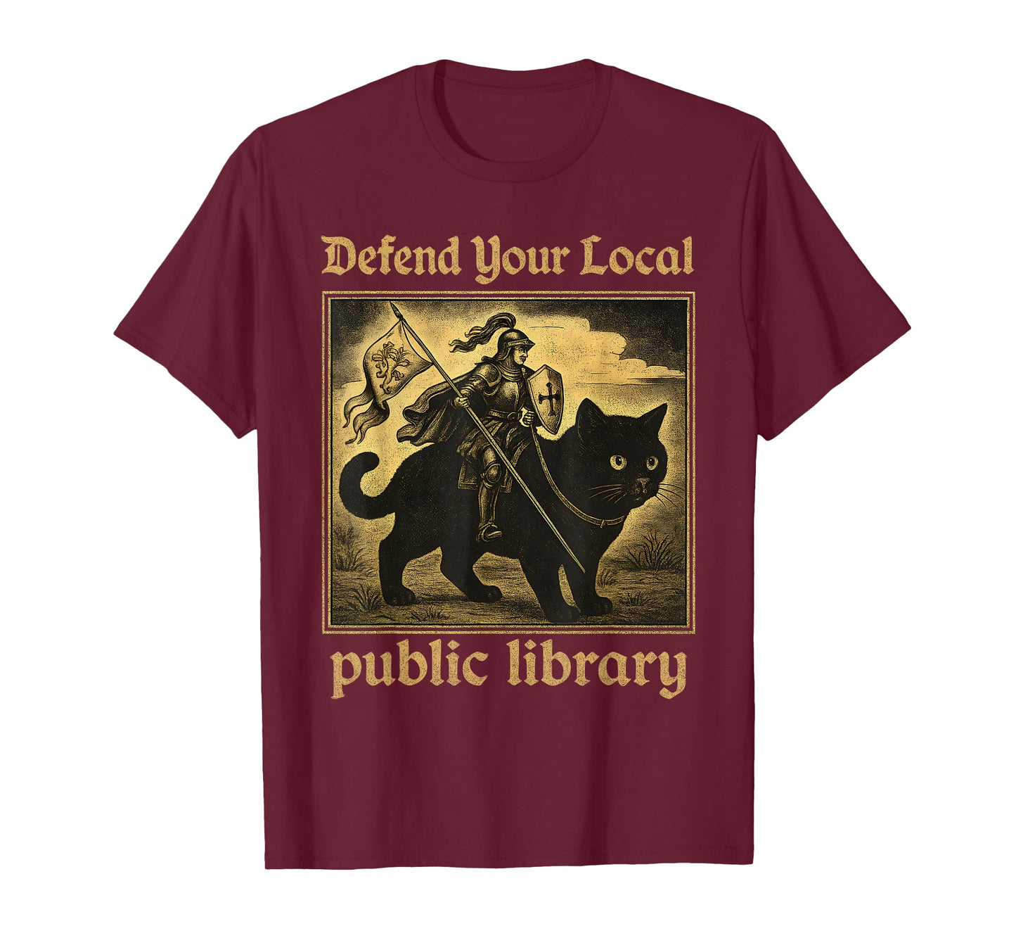 Defend Your Local Public Library Cat Knight Tee T-Shirt