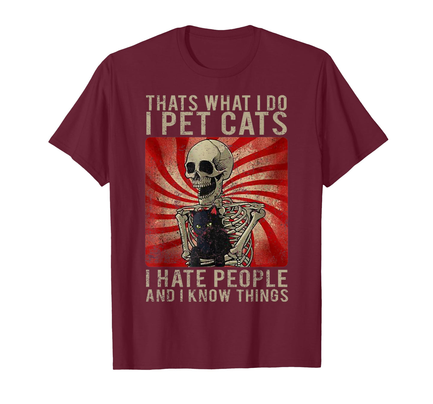 Vintage What I Do I Pet Cats I Hate People Black Cat Skull Men Women T-Shirt