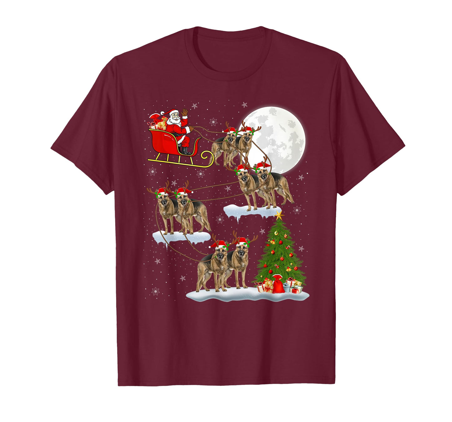 German Shepherd Dog Santa Sleigh Flying Funny Christmas T-Shirt