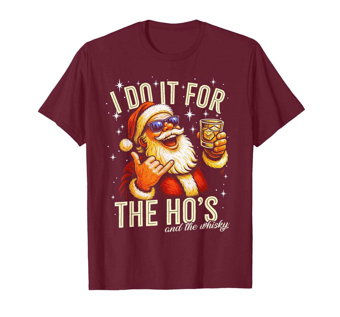 Funny, Gag, Christmas, Santa I Do It for The Ho's and Whisky T-Shirt
