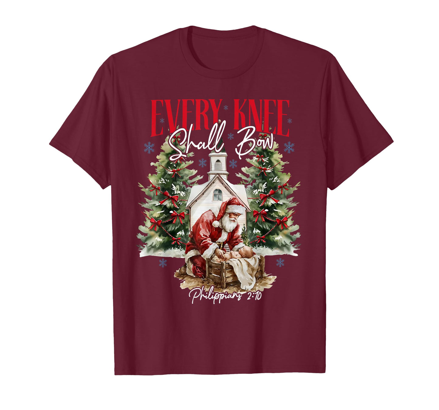 Every Knee Shall Bow Christian Jesus Merry Christmas Family T-Shirt