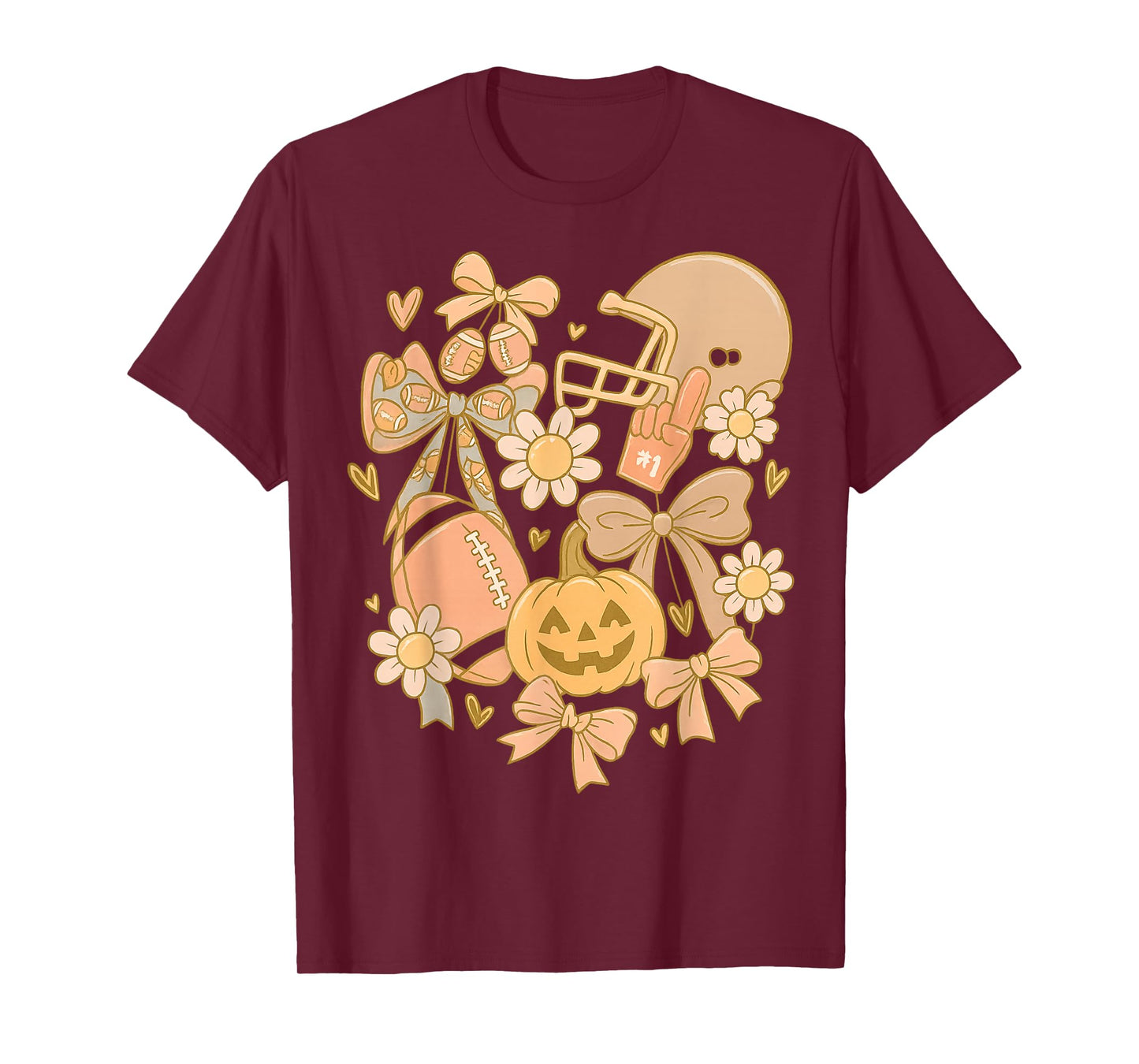 Retro Football Coquette Pumpkin Floral Thanksgiving Fall T-Shirt