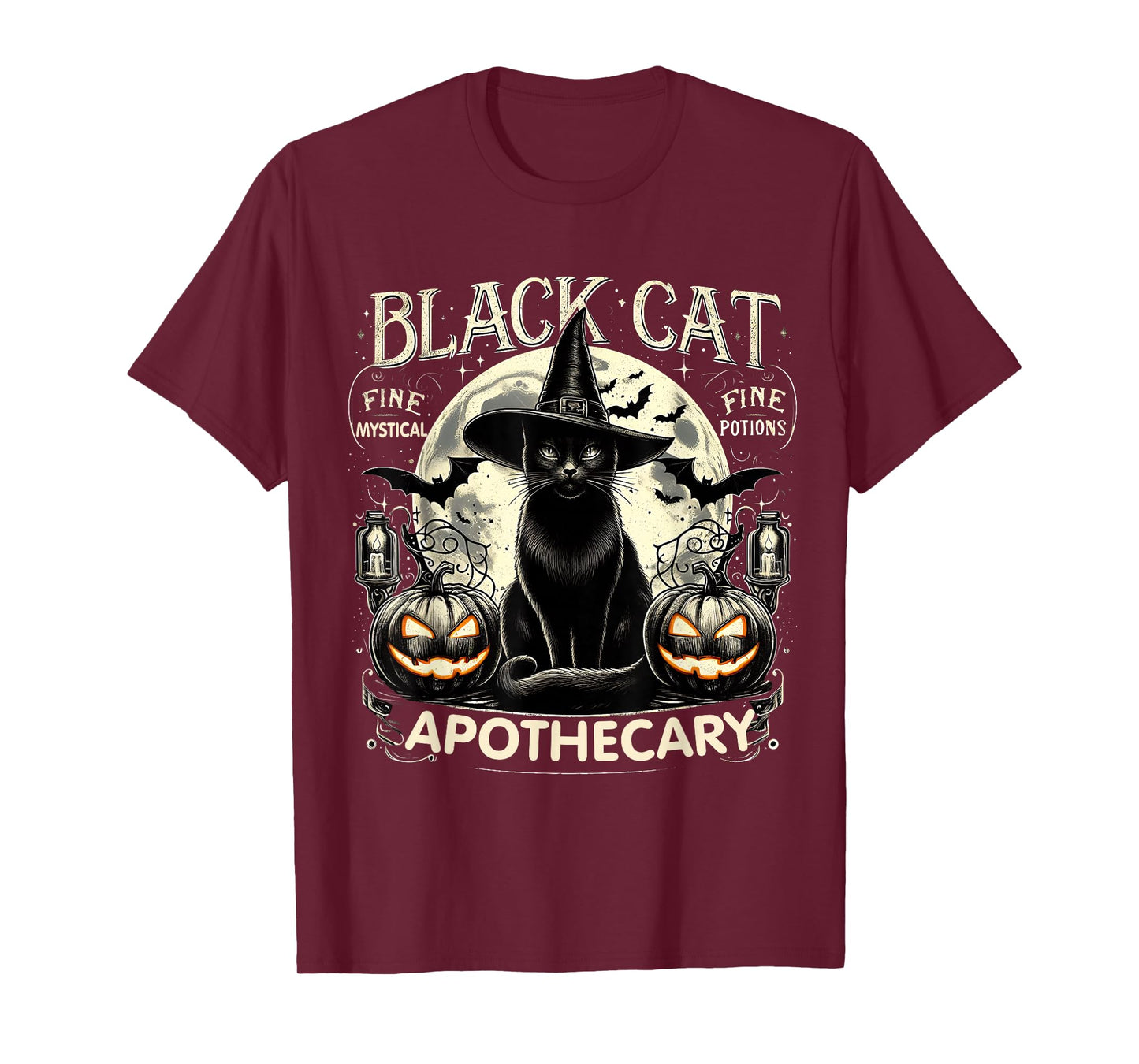 Black Cat Apothecary Vintage Halloween Gothic Art T-Shirt