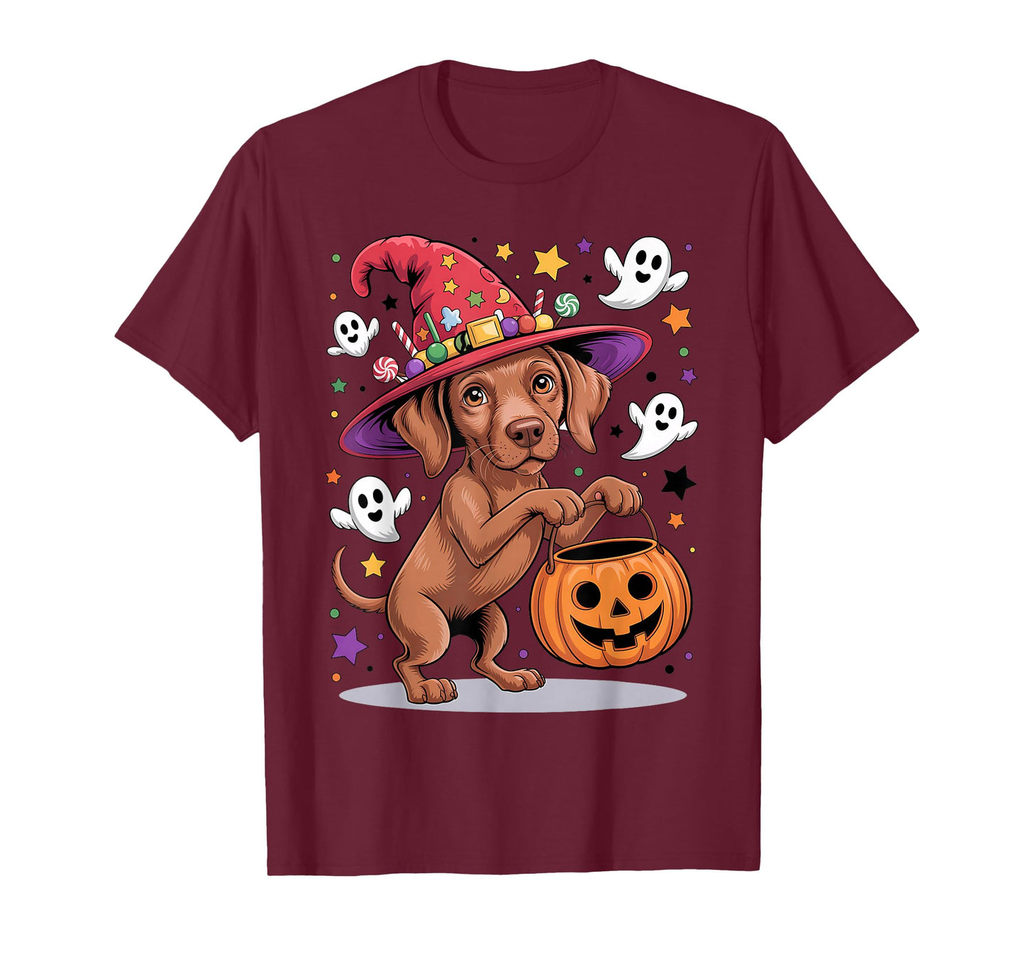 Vizsla Dog Pumpkin Ghost Candy Witch Halloween Costume T-Shirt