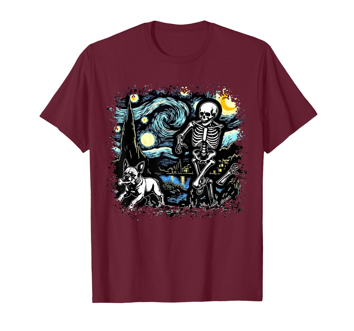 Skeleton Chasing French Bulldog Halloween Dog Owner T-Shirt