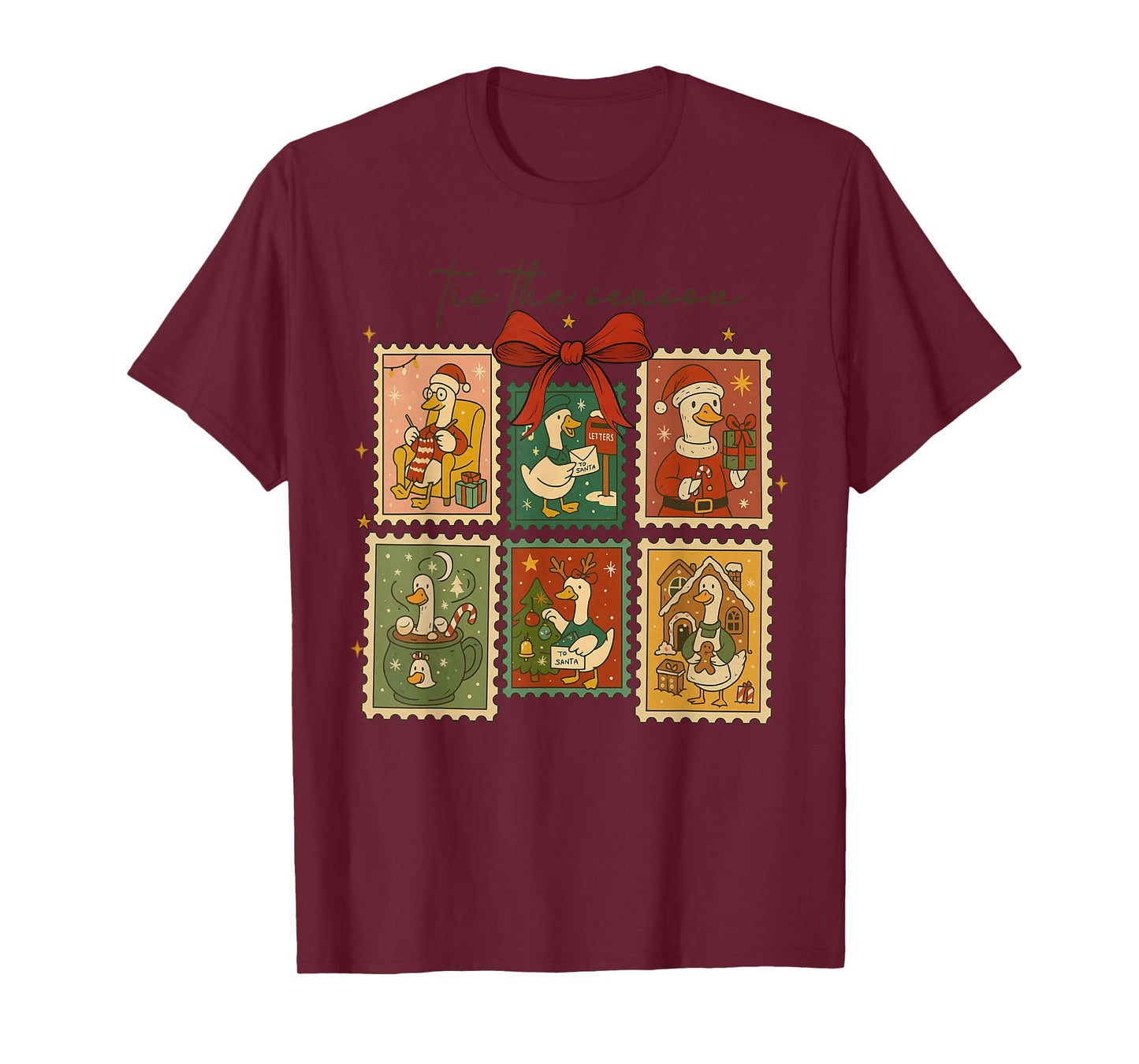 Retro Silly Goose Santa Cute Merry Christmas Tis The Season T-Shirt