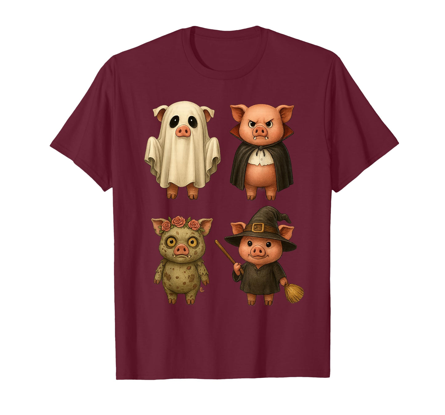 Cute Pig Ghost Vampire Witch Zombie Funny Halloween T-Shirt