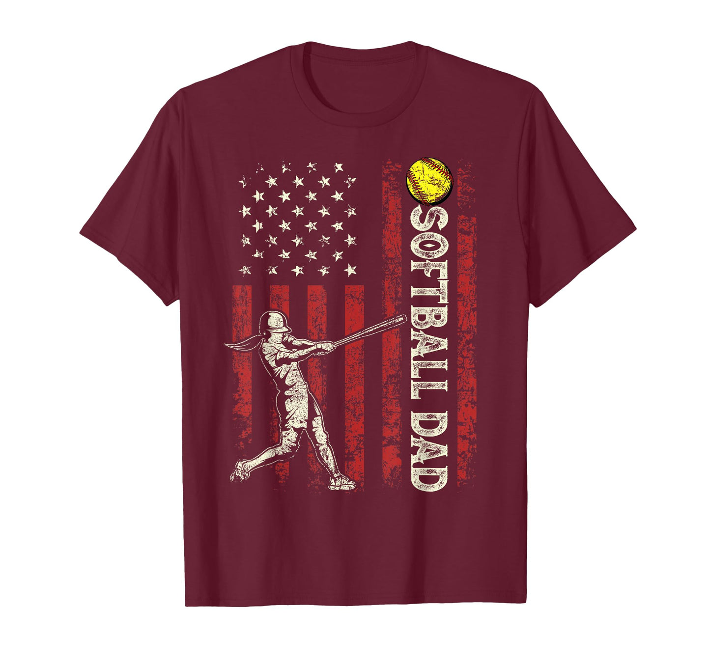 Softball Dad US Flag Gifts For Dad Men Patriotic Fathers Day T-Shirt