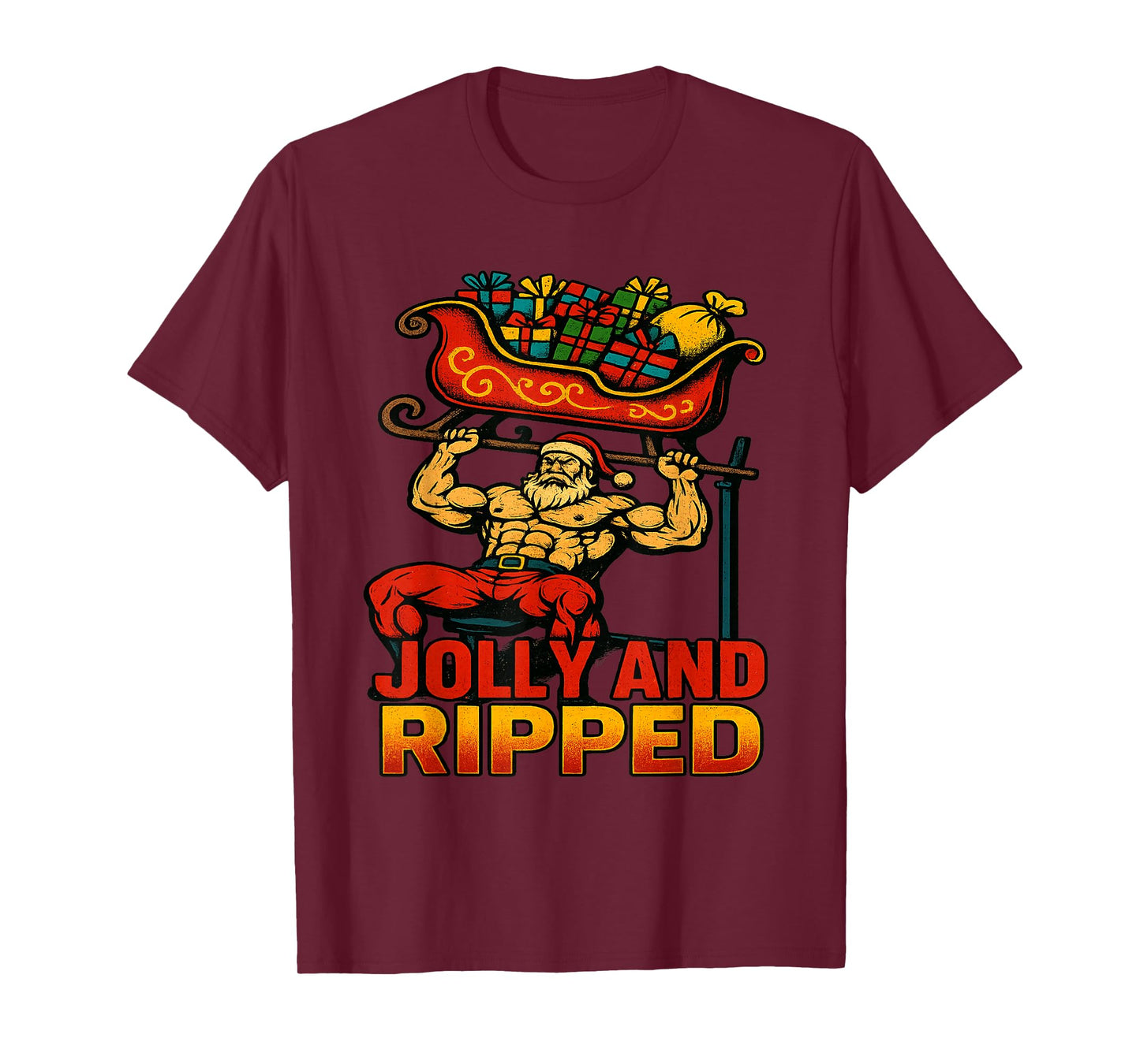 Jacked Santa Jolly and Ripped Muscle Swole Gym Lifter T-Shirt