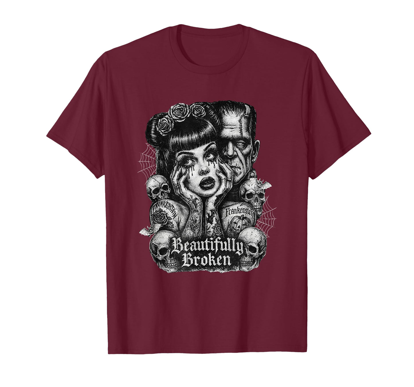Floral Monster Frankenstein and Bride Beautifully Broken T-Shirt