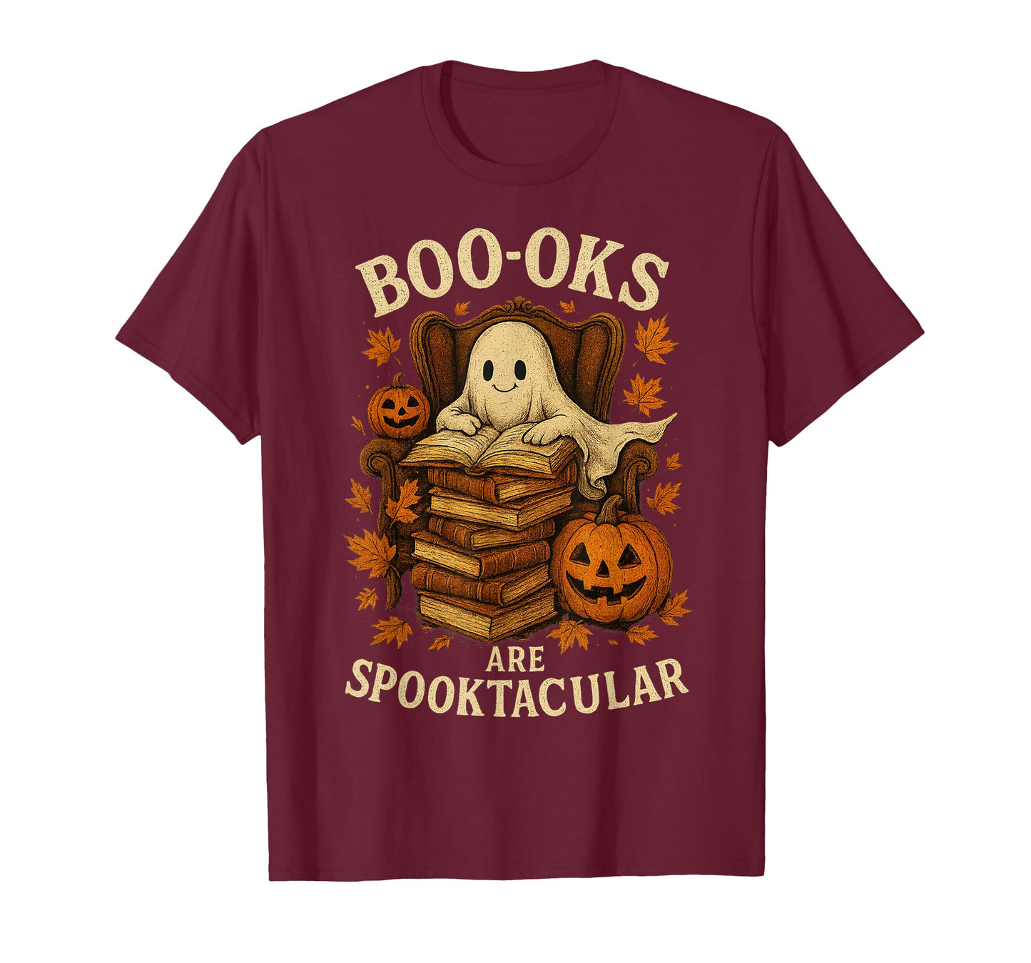 Vintage Ghost Book Reading Pumpkin Gothic Halloween Teachers T-Shirt