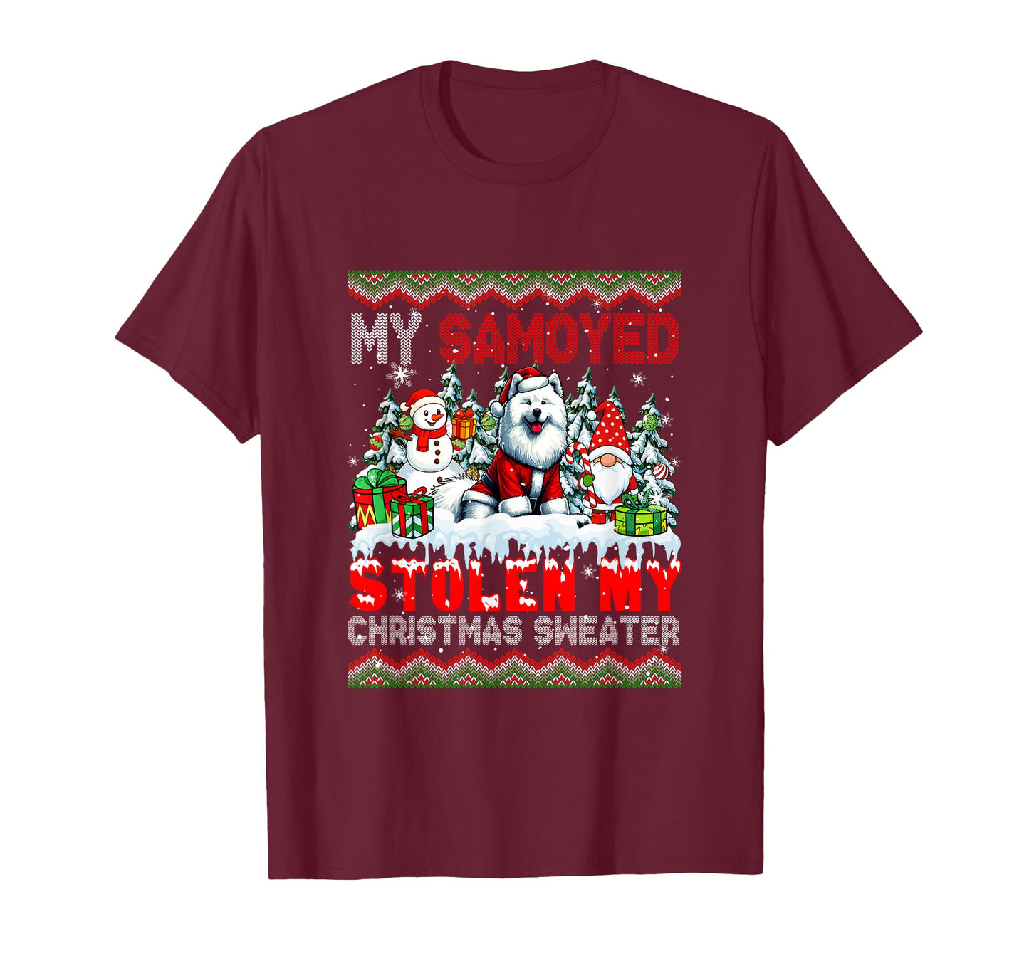 My Samoyed Stolen My Christmas Sweater Santa Dog Gnome T-Shirt